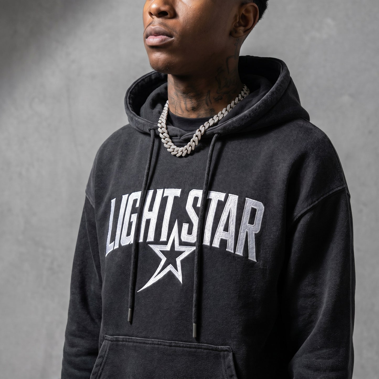 Arch Logo Heavyweight Hoodie — Light Star Washed Black detail