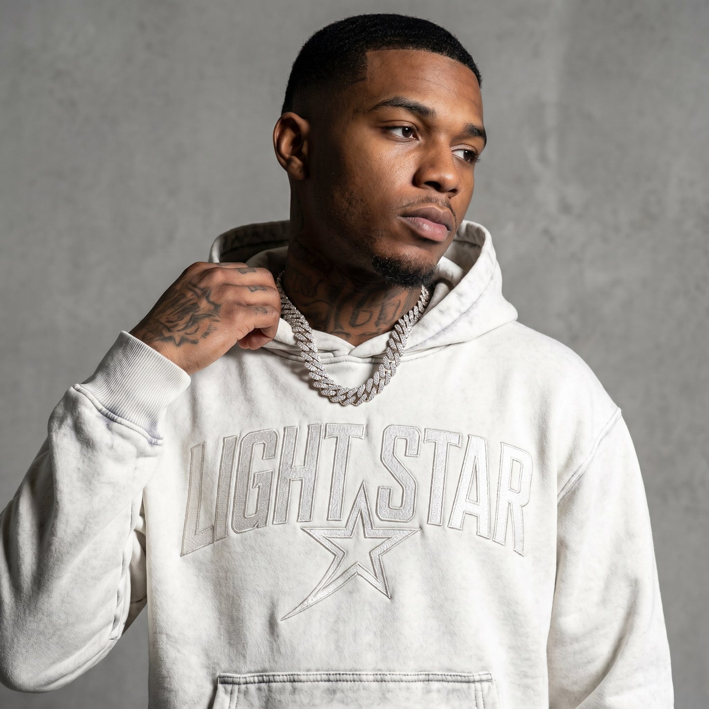 Heavyweight Acid Wash Hoodie — Light Star Vintage White detail
