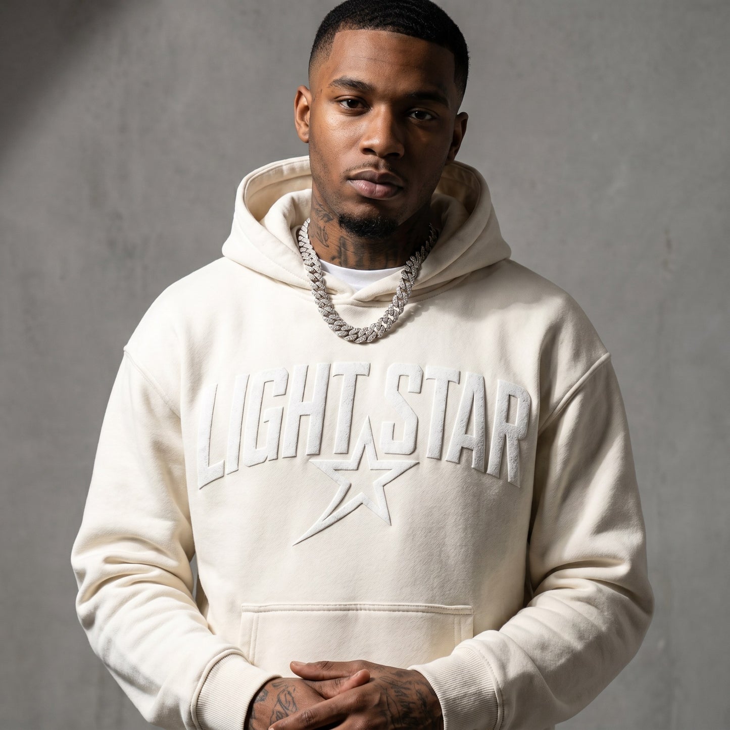 Sweat Fleece Pullover Hoodie — Light Star Bone White detail