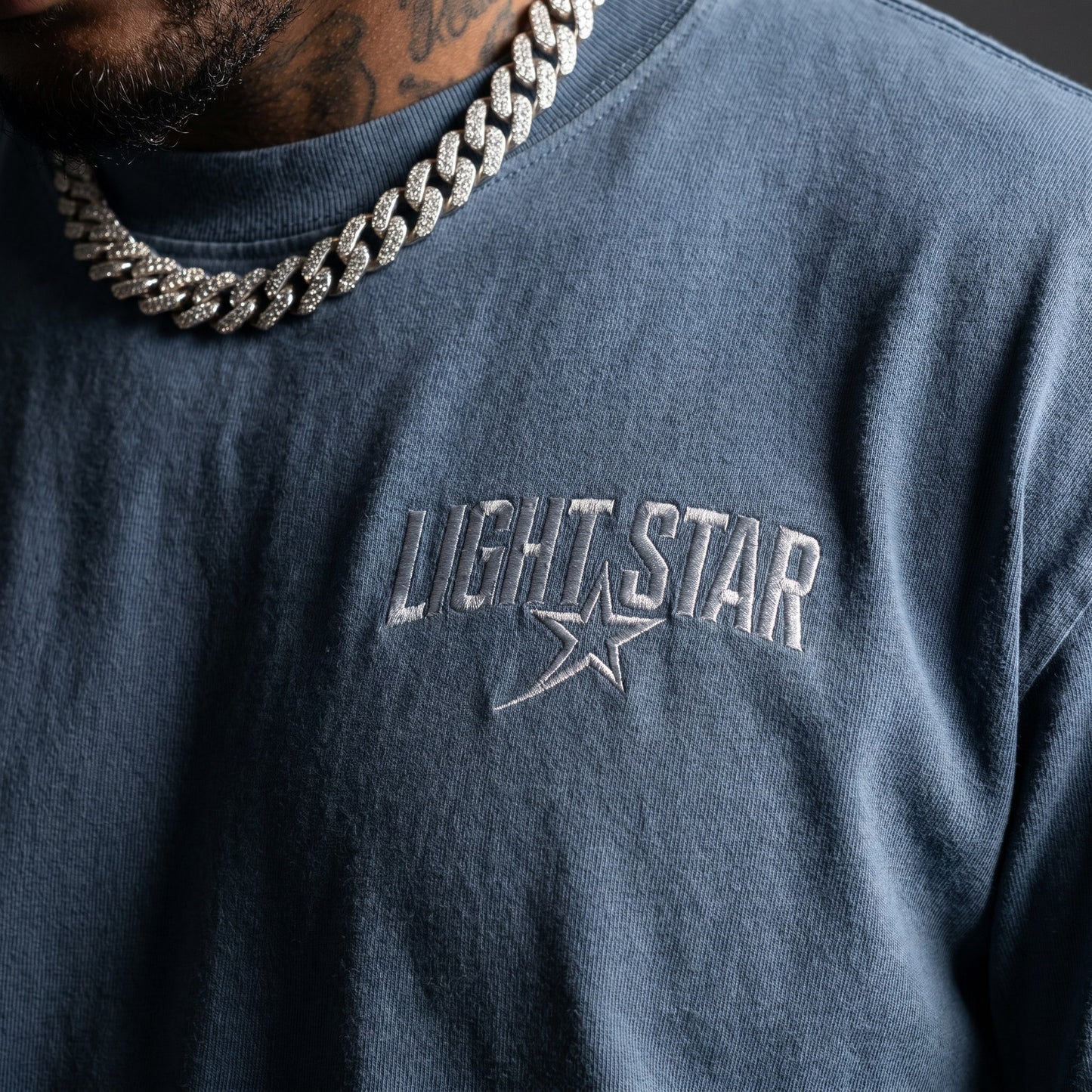 Heavyweight Boxy Tee Slate Blue detail