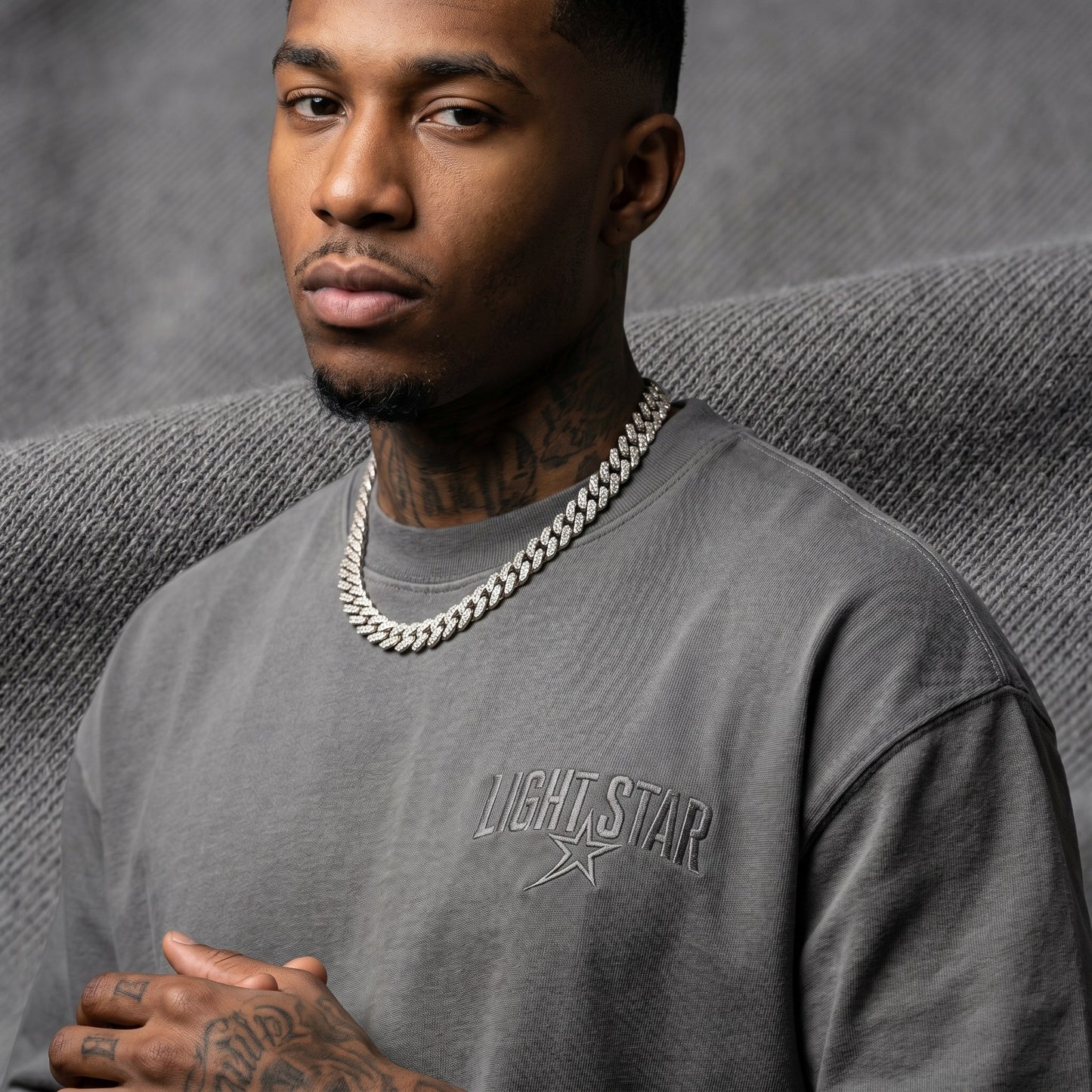 Sun Faded Boxy Tee Cement Grey detail