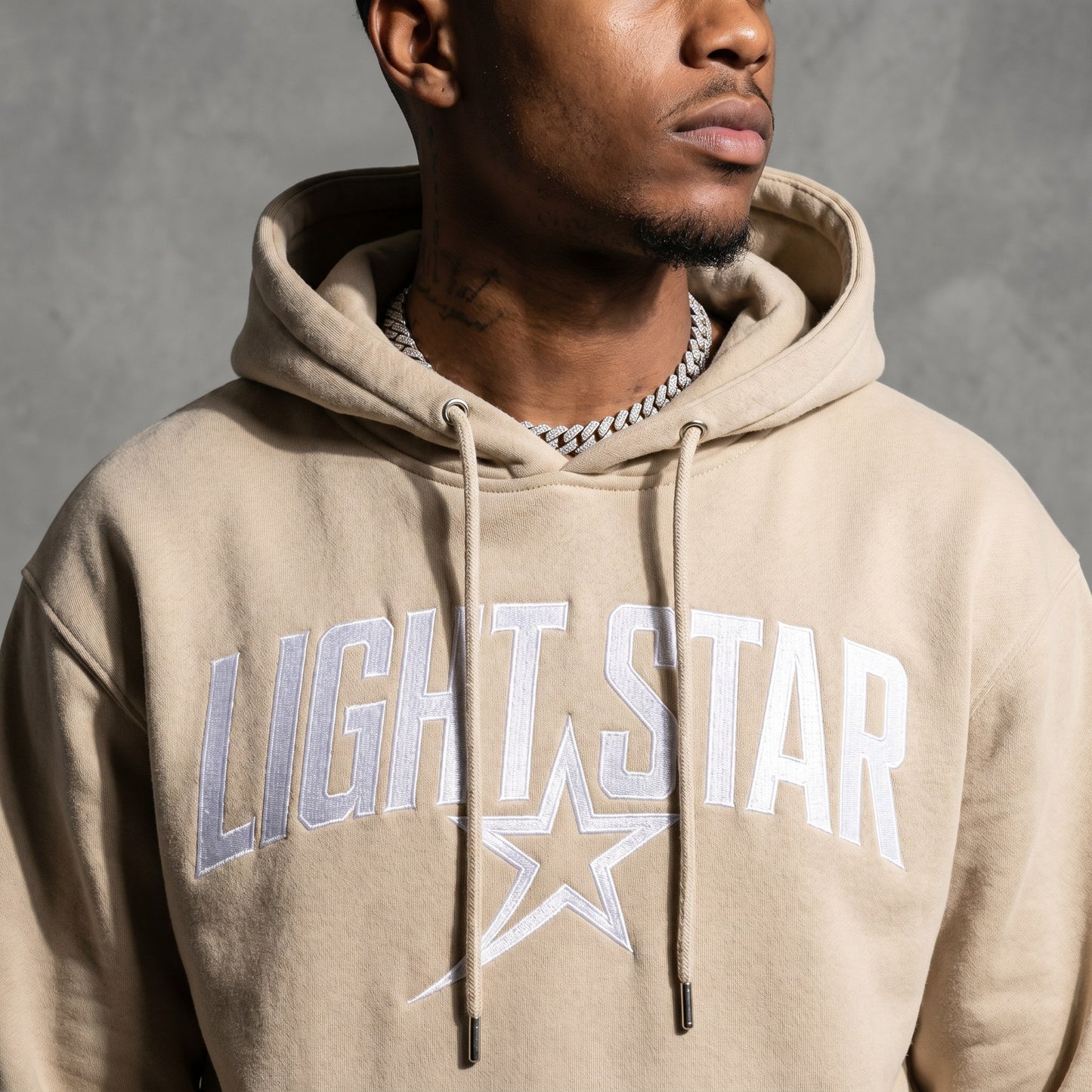 Arch Logo Heavyweight Hoodie — Light Star Desert Sand detail