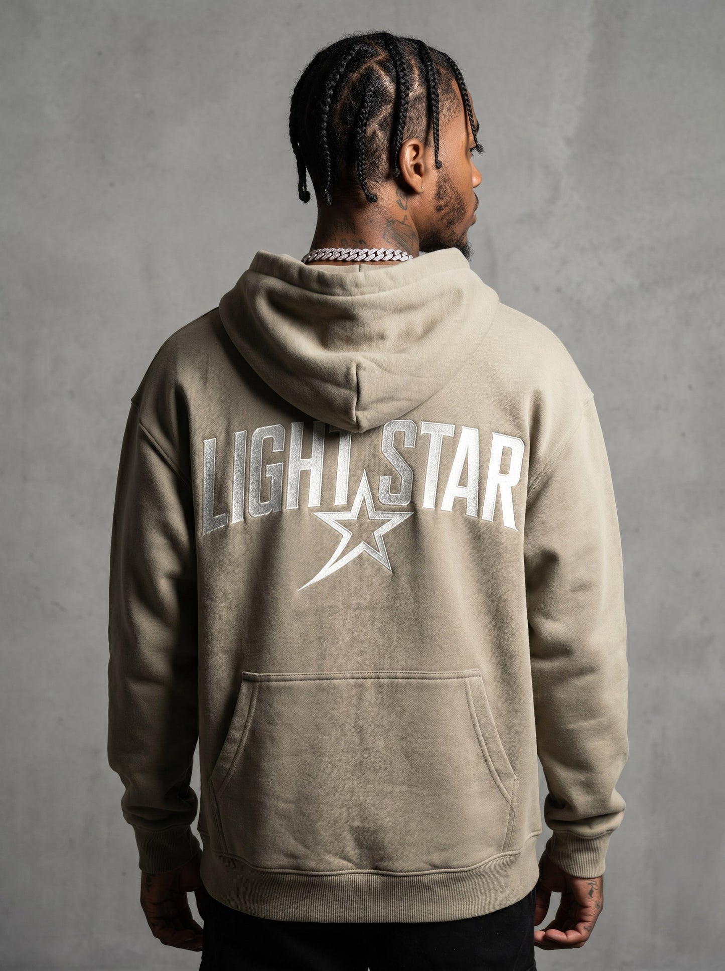 Arch Logo Heavyweight Hoodie — Light Star Stone Khaki back