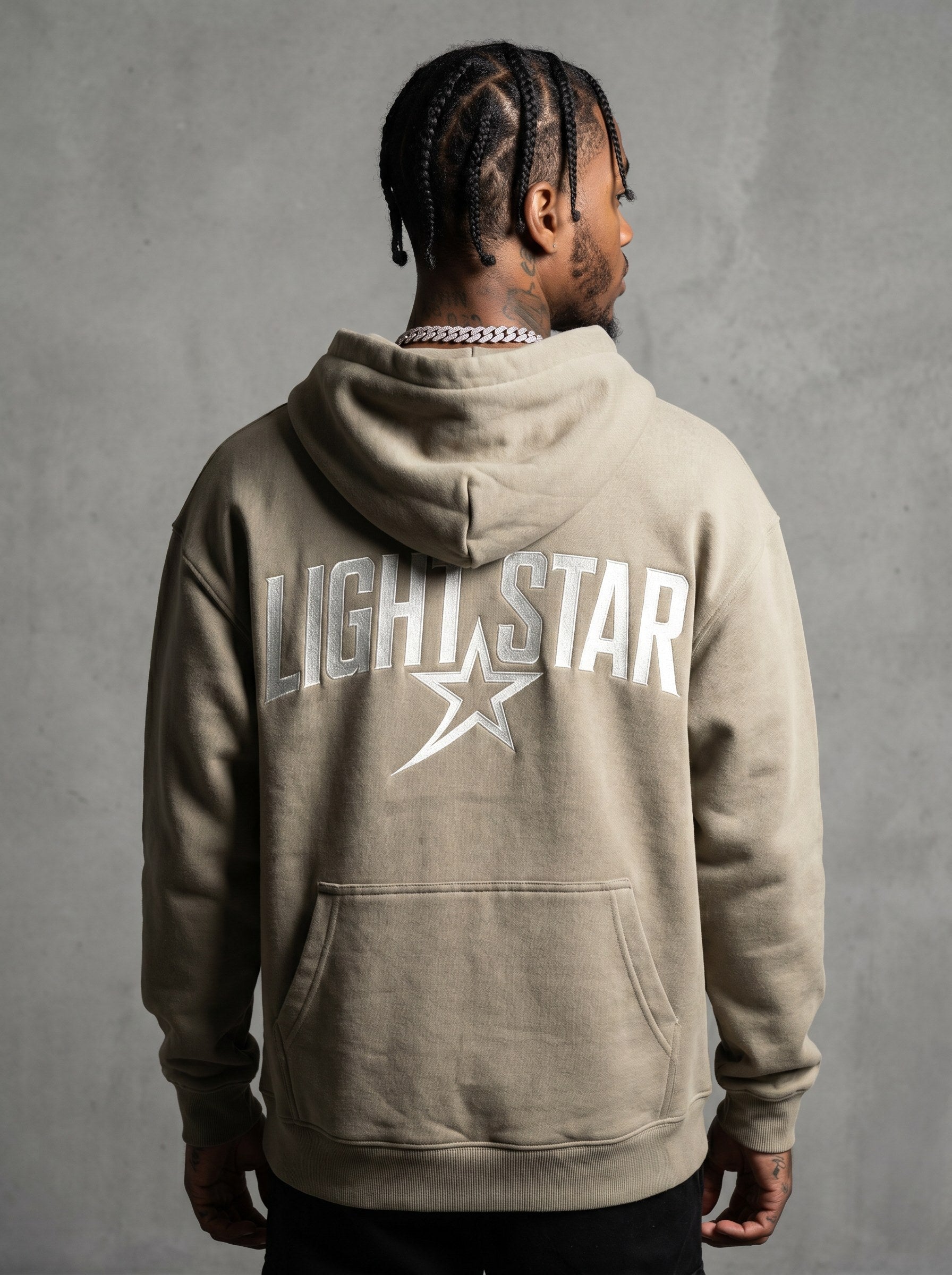Arch Logo Heavyweight Hoodie — Light Star Stone Khaki back