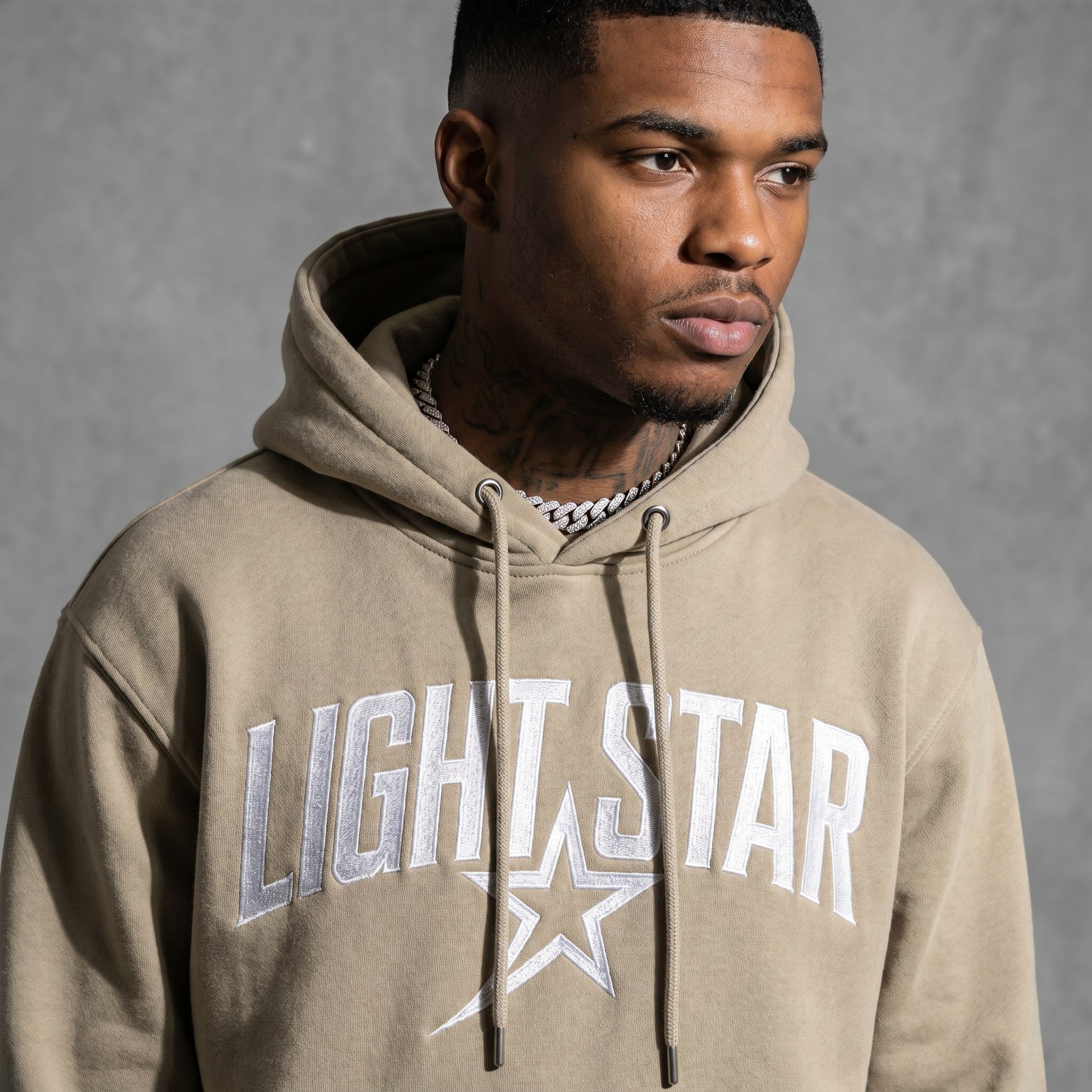 Arch Logo Heavyweight Hoodie — Light Star Stone Khaki detail