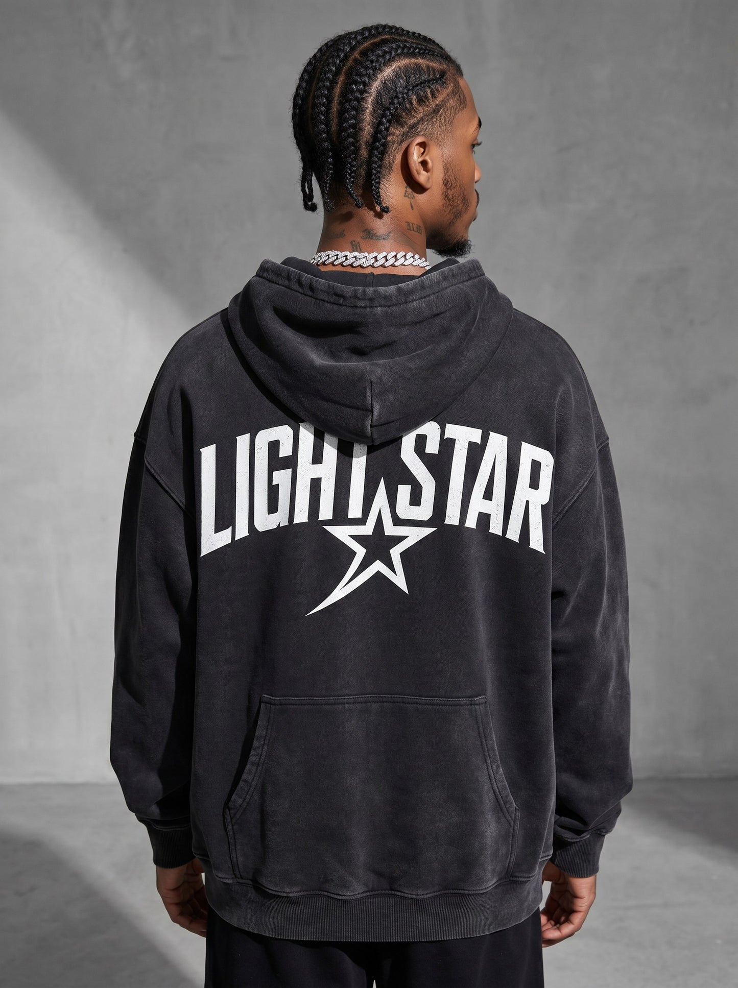 Arch Logo Heavyweight Hoodie — Light Star Washed Black back