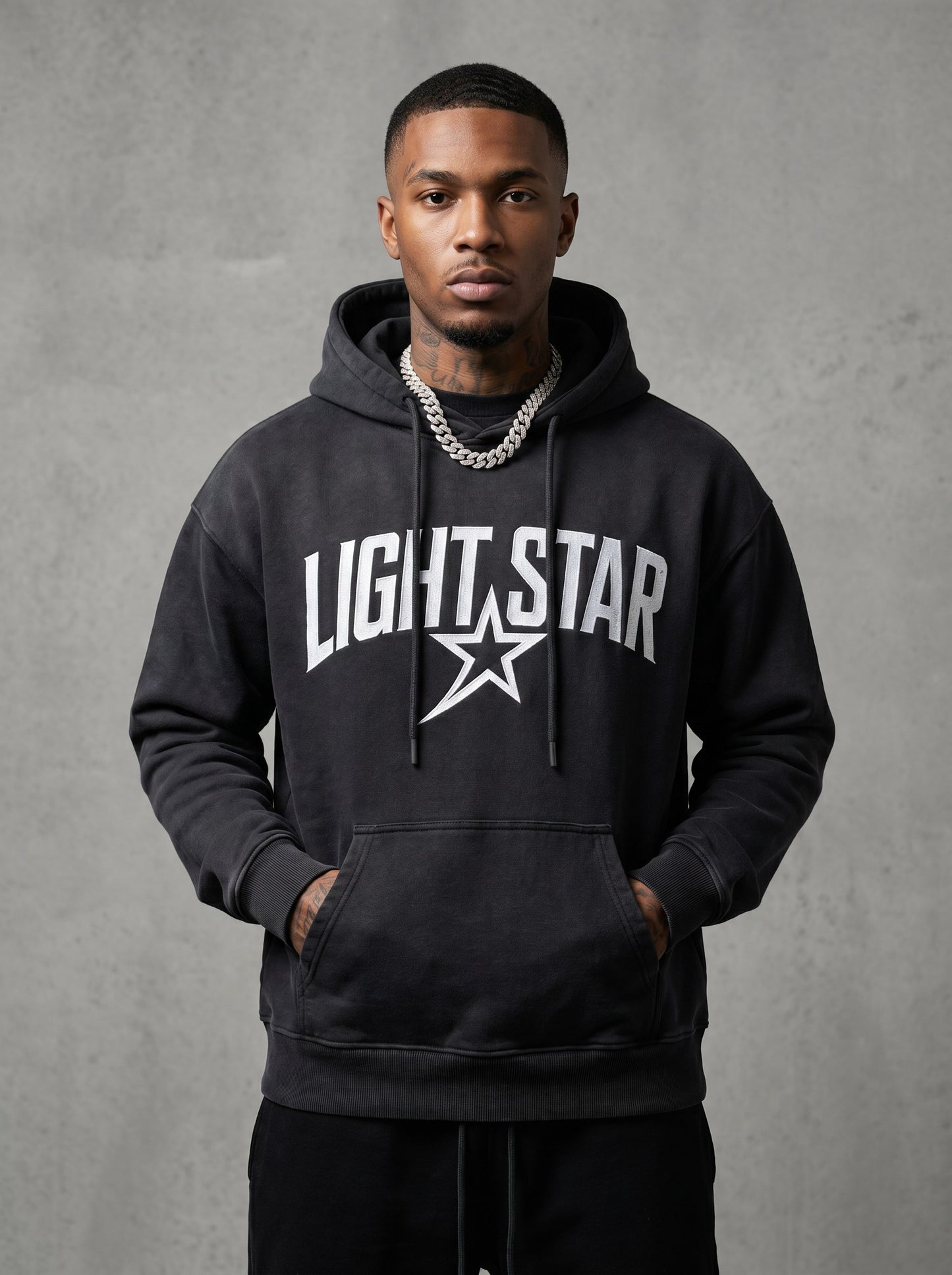 Arch Logo Heavyweight Hoodie — Light Star Washed Black