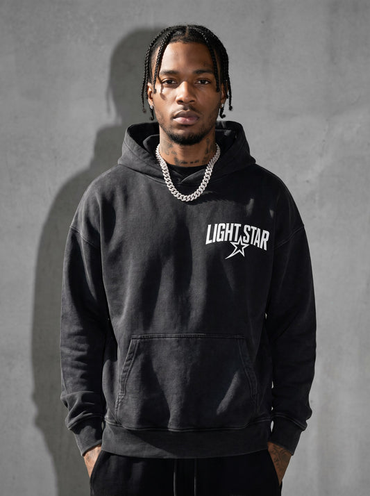 Asymmetric Logo Hoodie — Light Star Washed Black