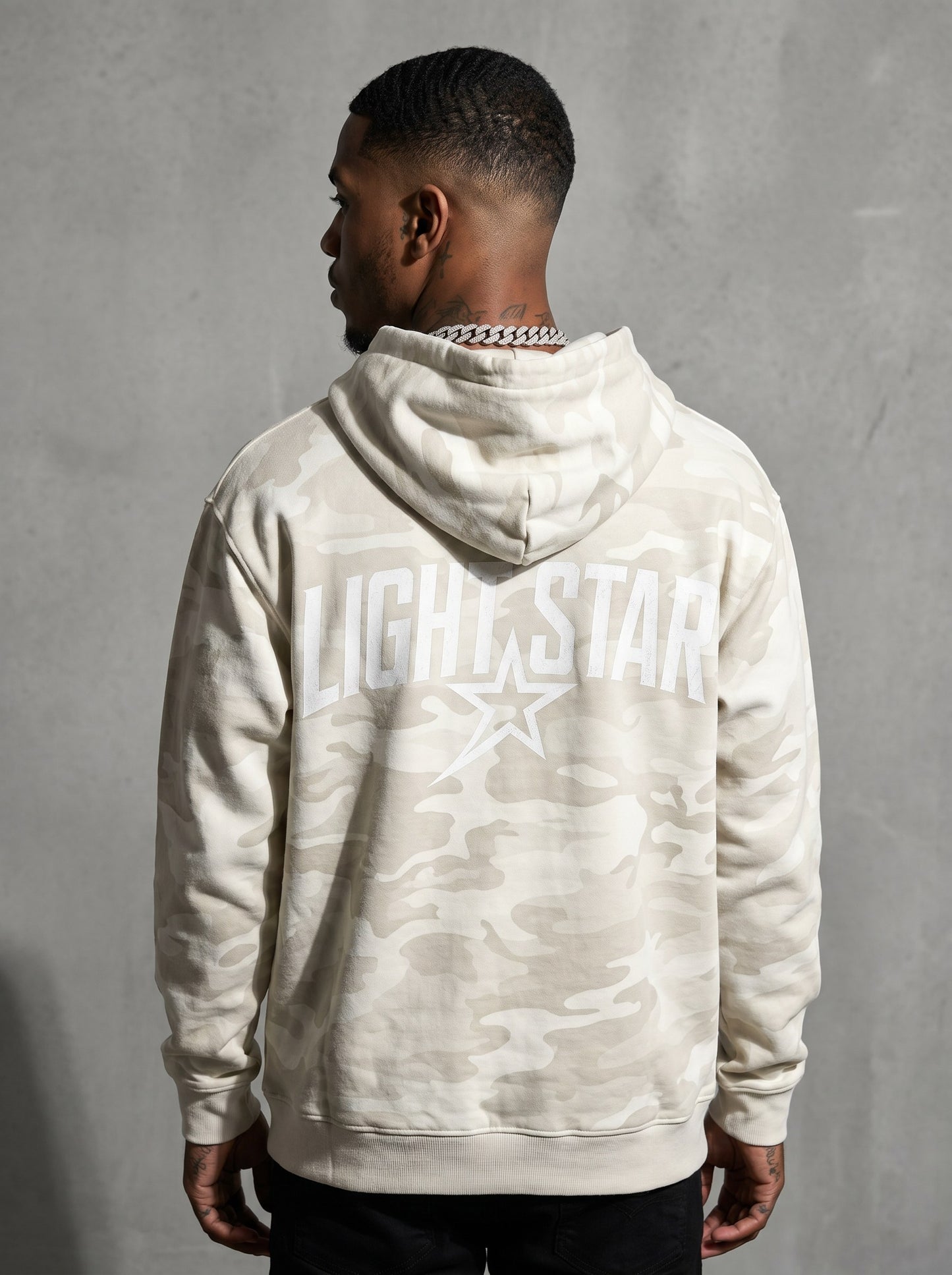 Camo Star Pullover Hoodie — Light Star Bone White back