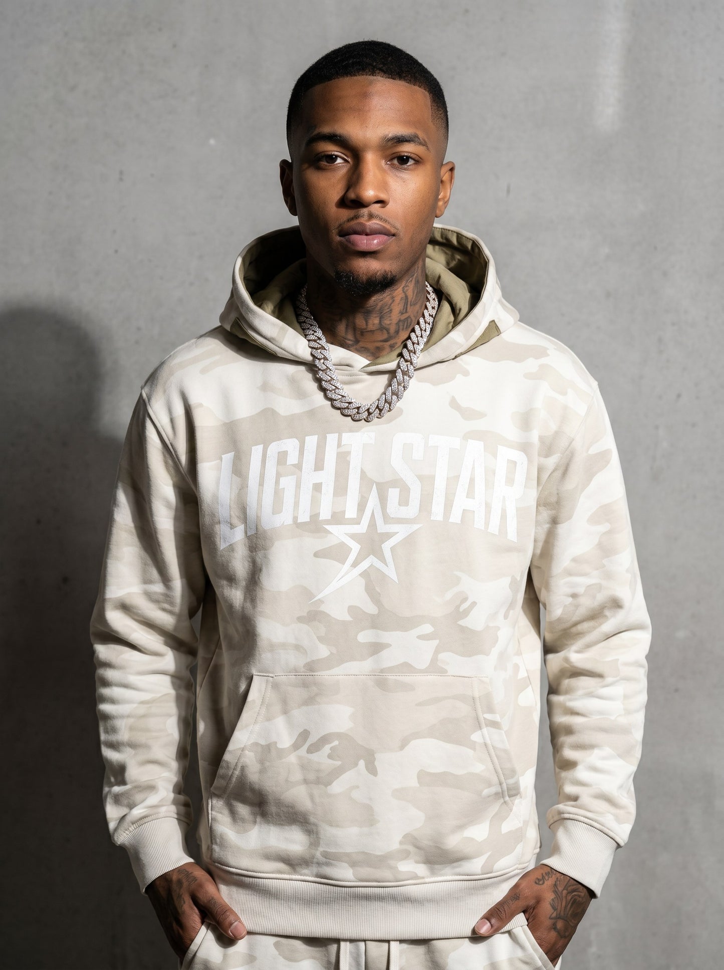 Camo Star Pullover Hoodie — Light Star Bone White