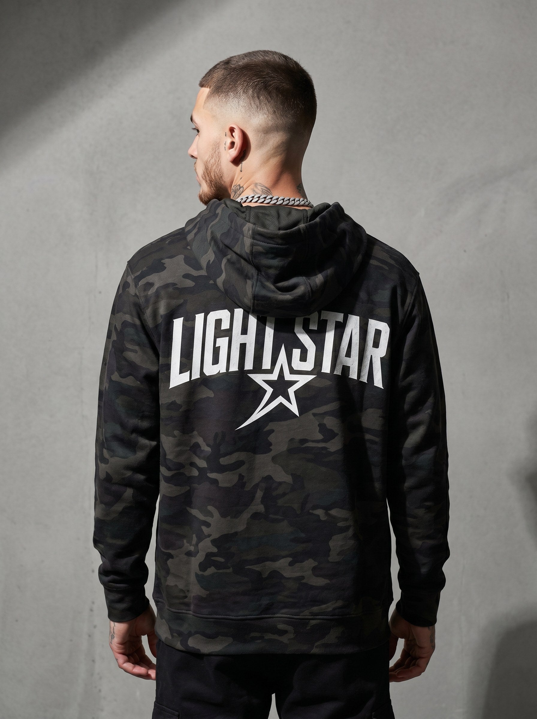 Camo Star Pullover Hoodie — Light Star Jet Black back