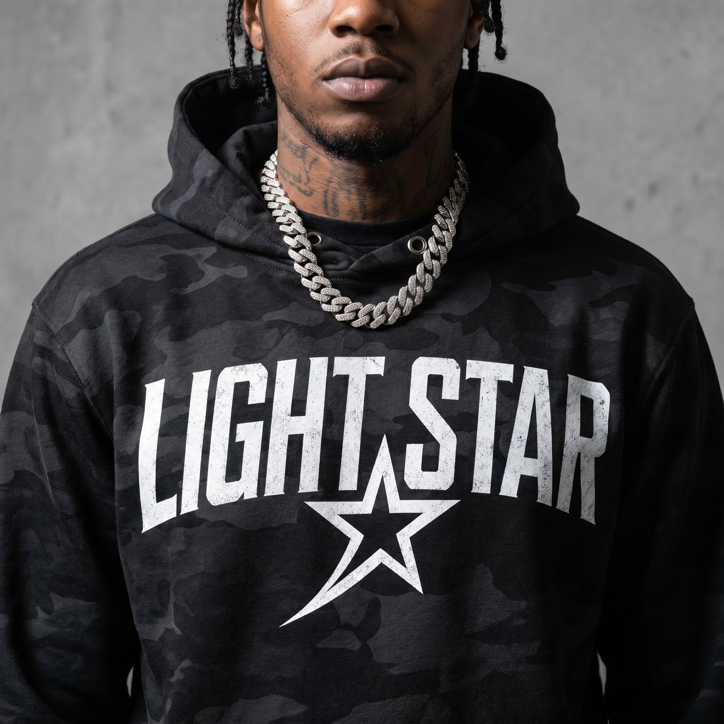 Camo Star Pullover Hoodie — Light Star Jet Black detail