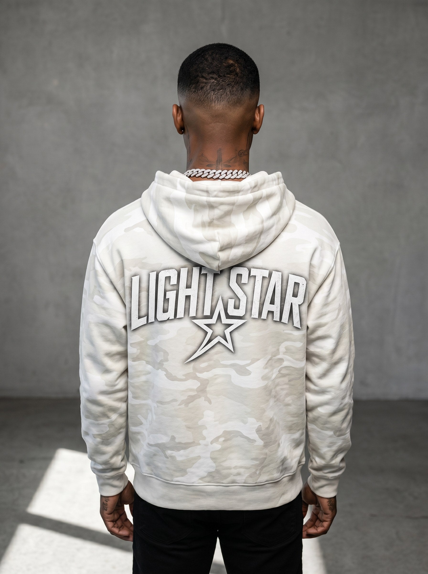 Camo Star Pullover Hoodie — Light Star Vintage White back