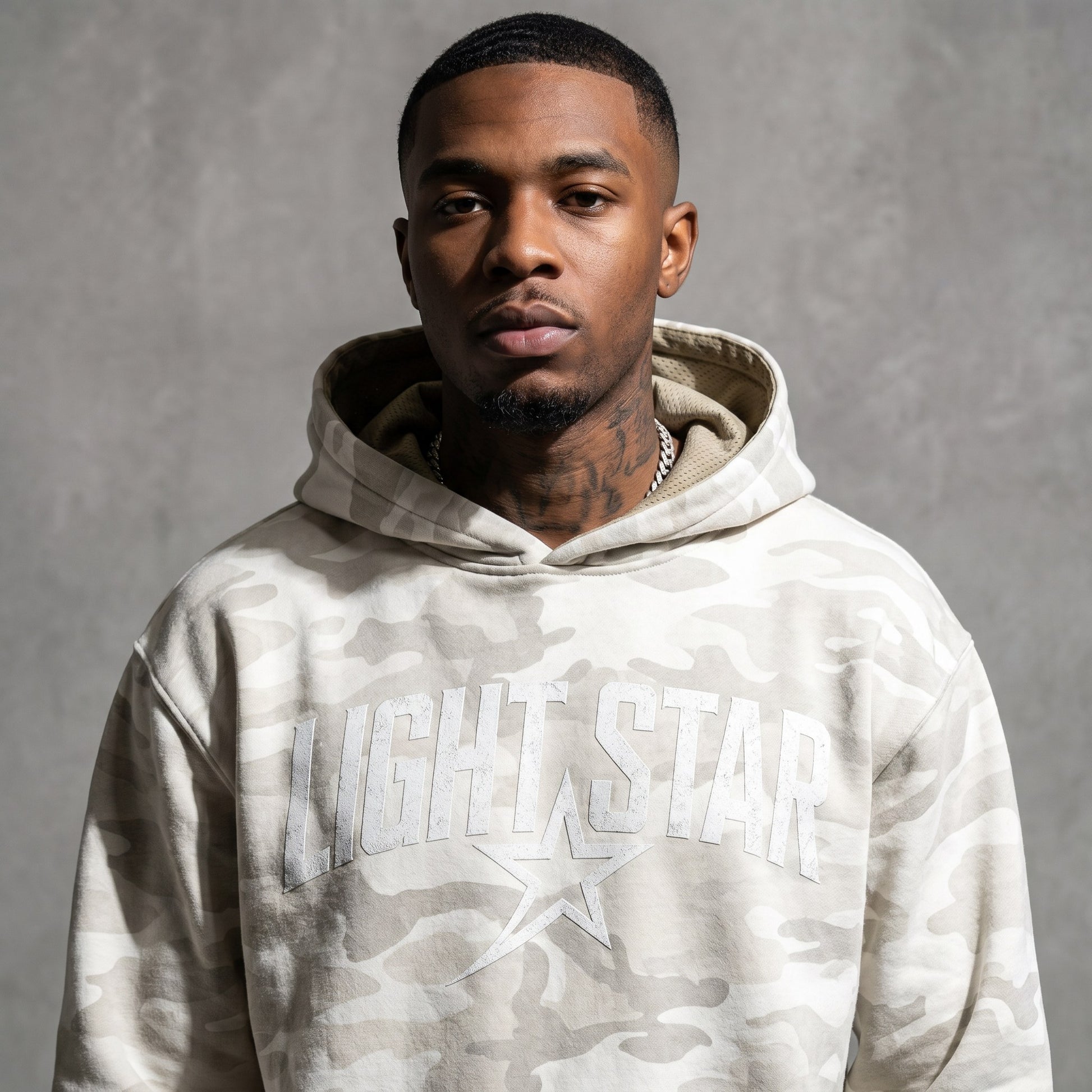 Camo Star Pullover Hoodie — Light Star Vintage White detail