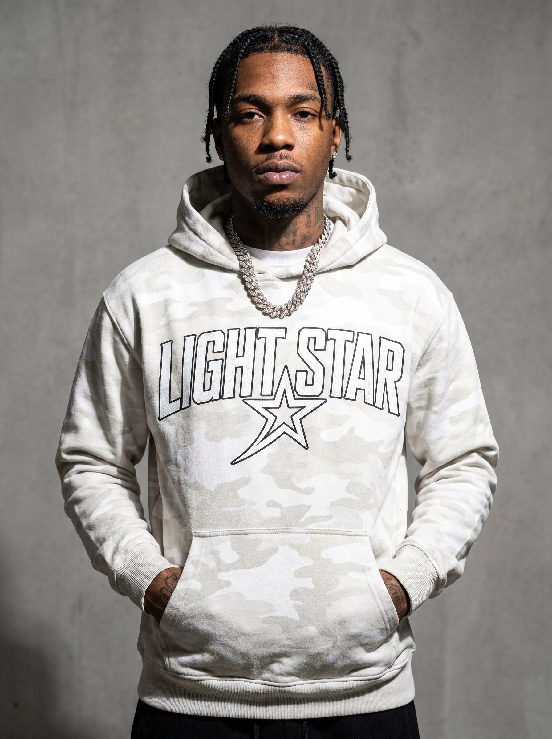 Camo Star Pullover Hoodie — Light Star Vintage White