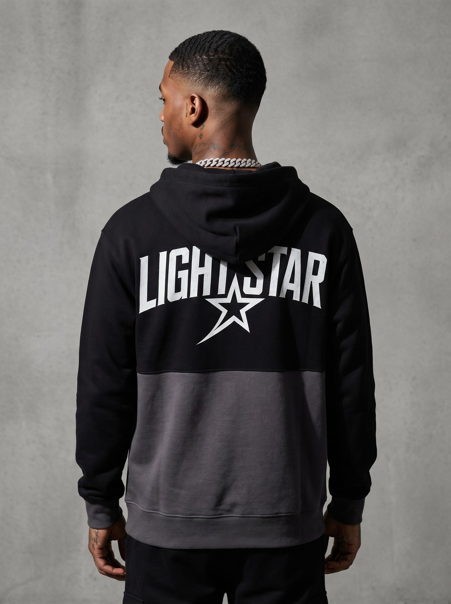 Color Block Half Hoodie — Light Star Jet Black back
