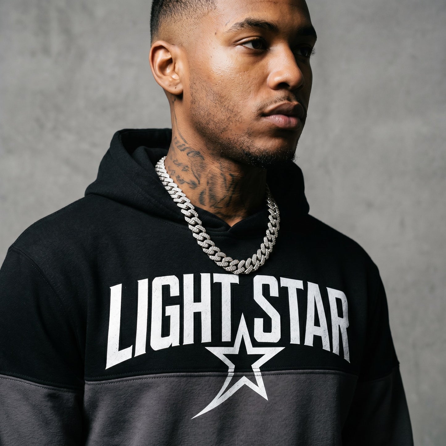 Color Block Half Hoodie — Light Star Jet Black detail