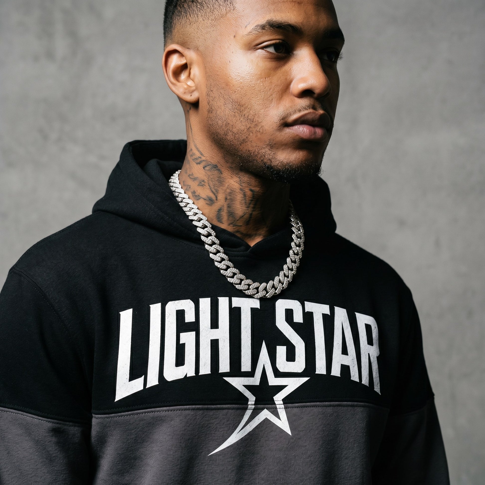 Color Block Half Hoodie — Light Star Jet Black detail