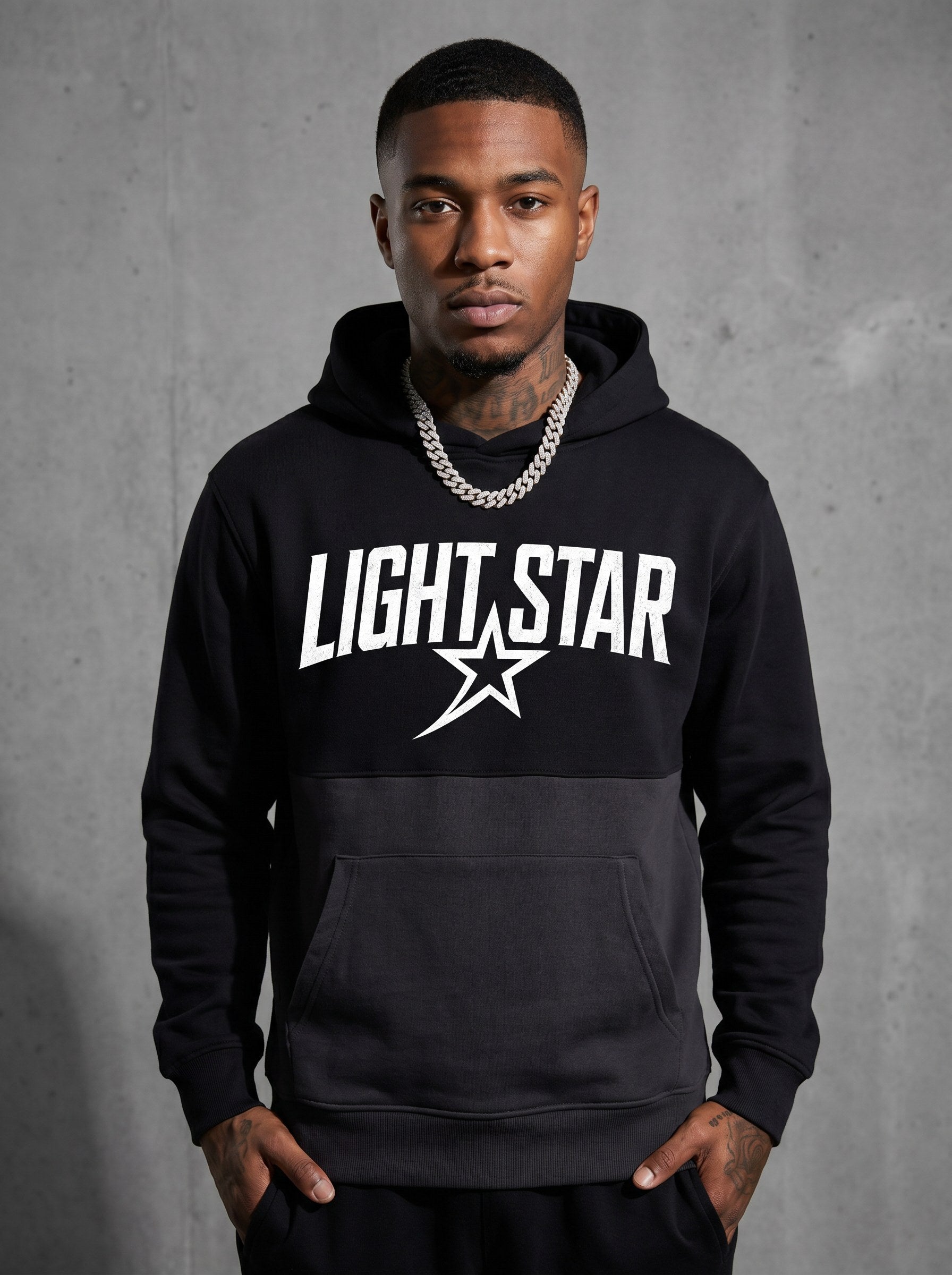 Color Block Half Hoodie — Light Star Jet Black