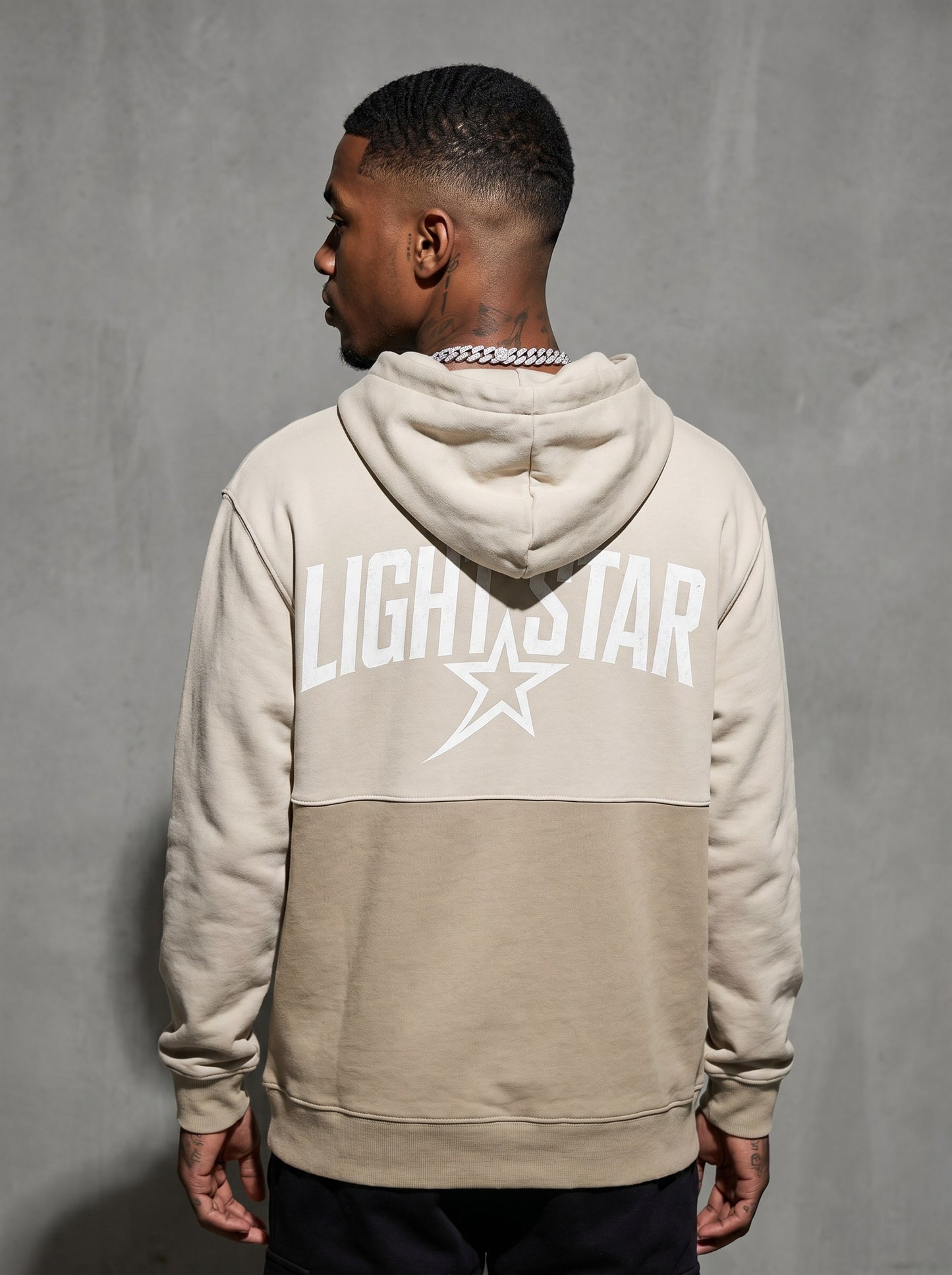 Color Block Half Hoodie — Light Star Stone Khaki back