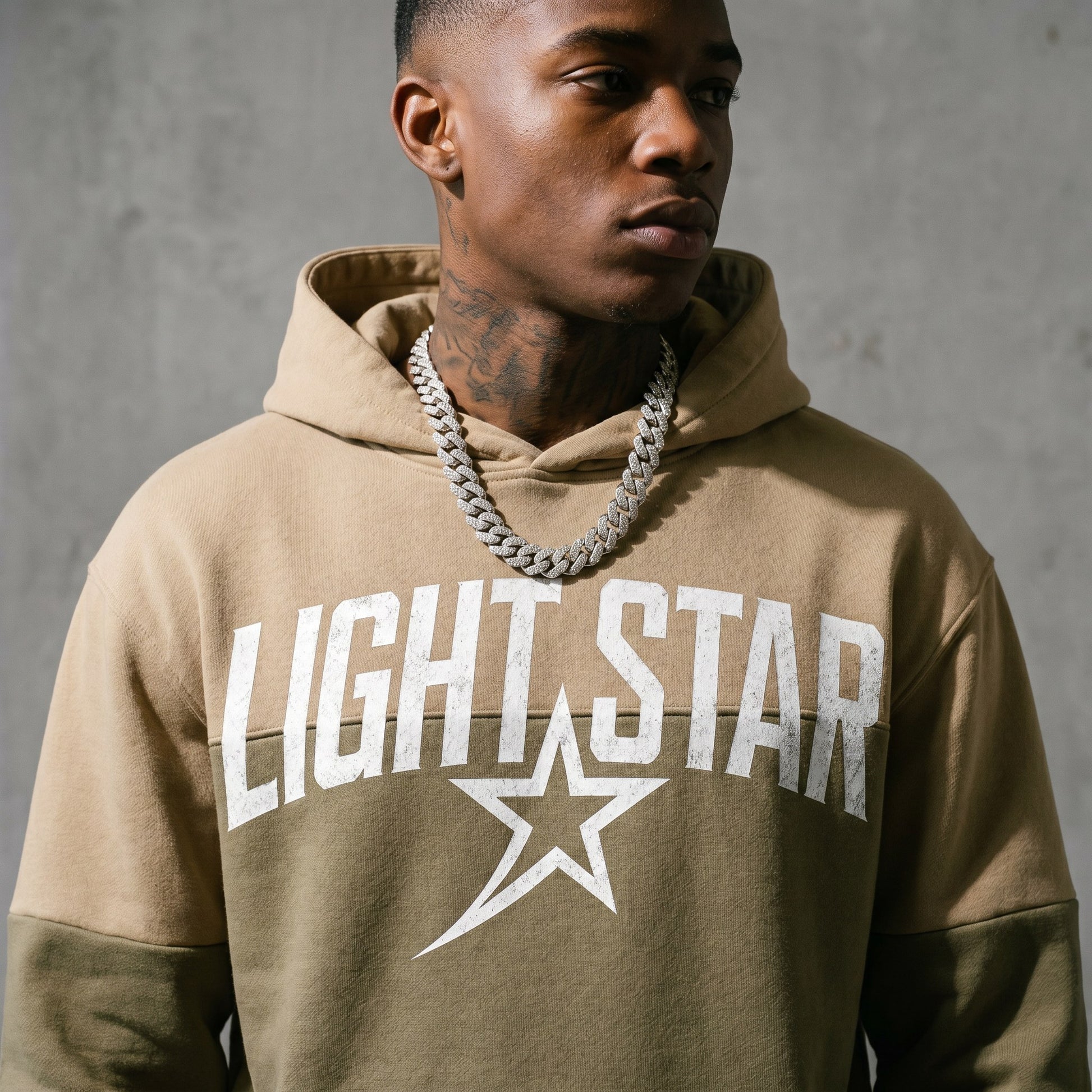 Color Block Half Hoodie — Light Star Stone Khaki detail