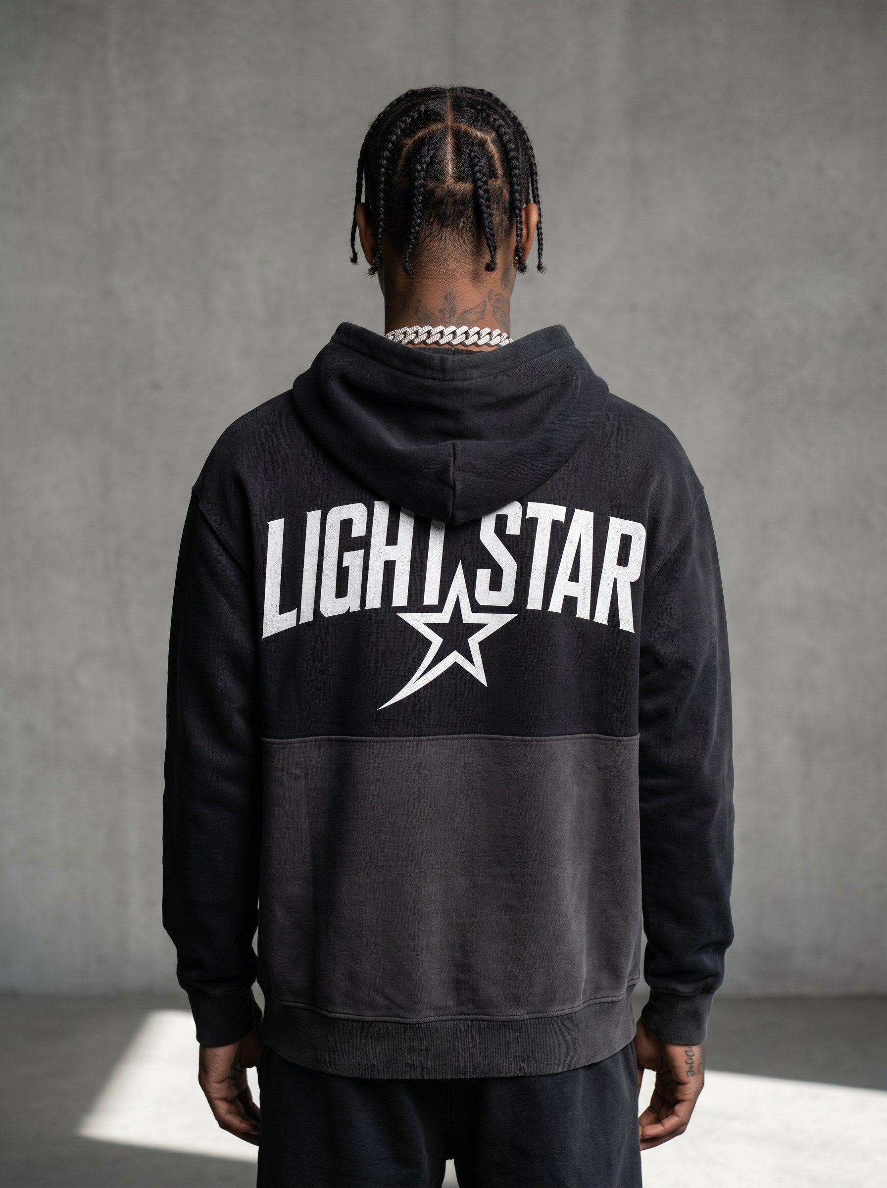 Color Block Half Hoodie — Light Star Vintage Black back