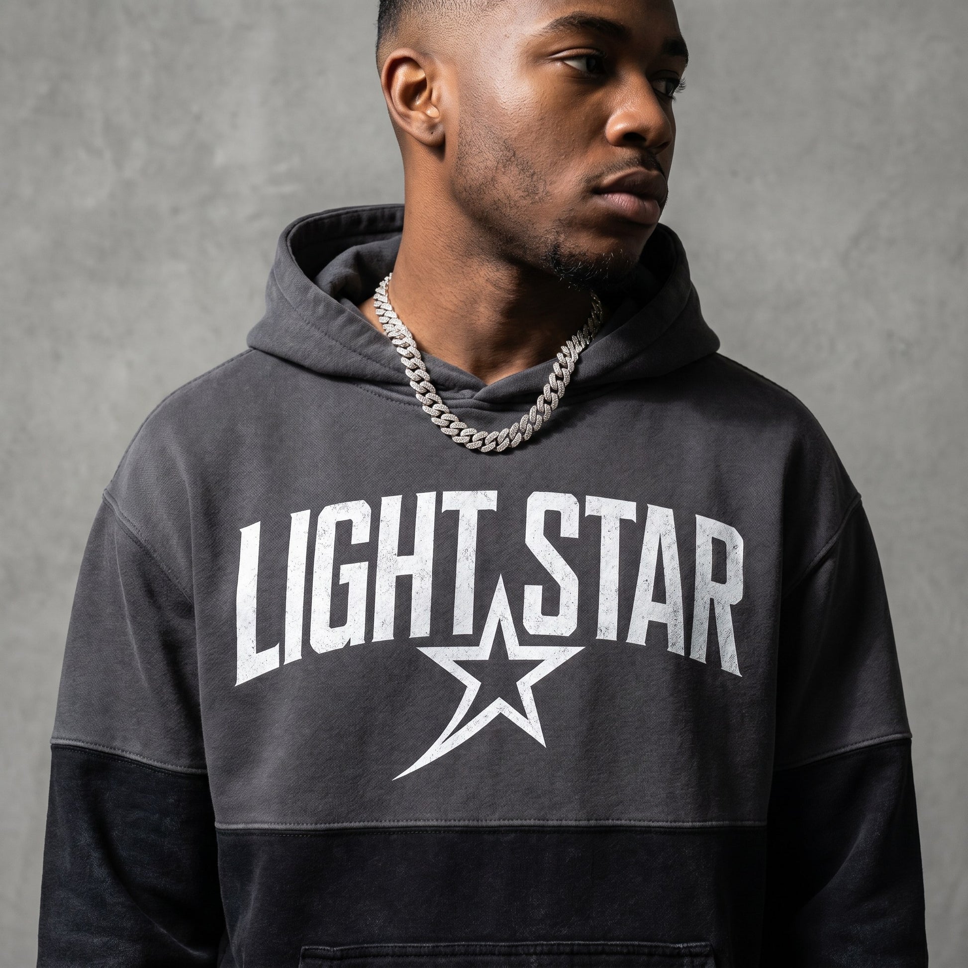 Color Block Half Hoodie — Light Star Vintage Black detail