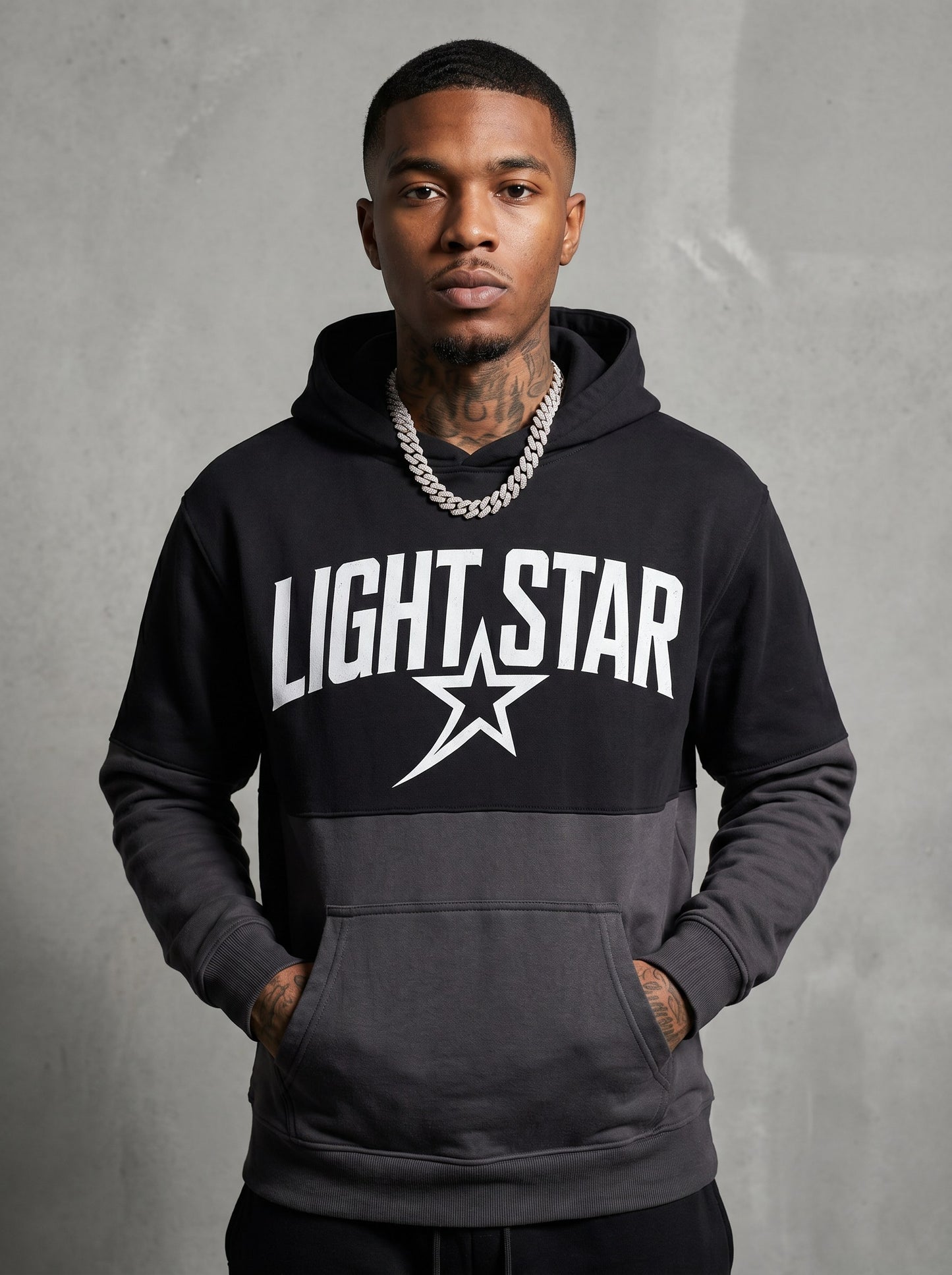 Color Block Half Hoodie — Light Star Vintage Black
