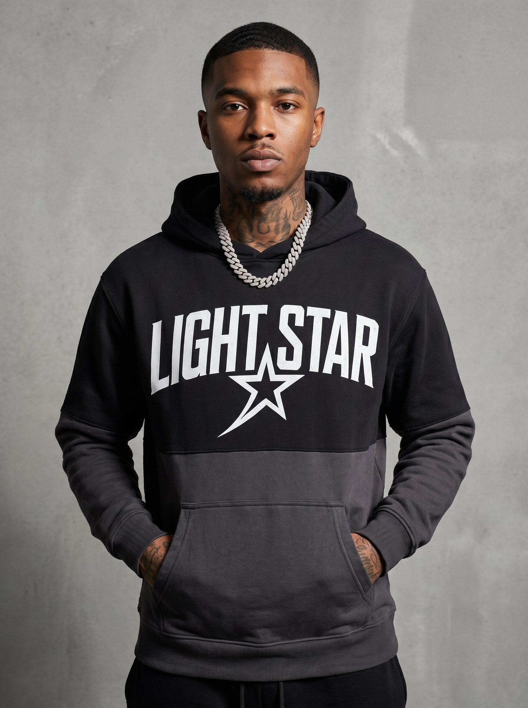 Color Block Half Hoodie — Light Star Vintage Black