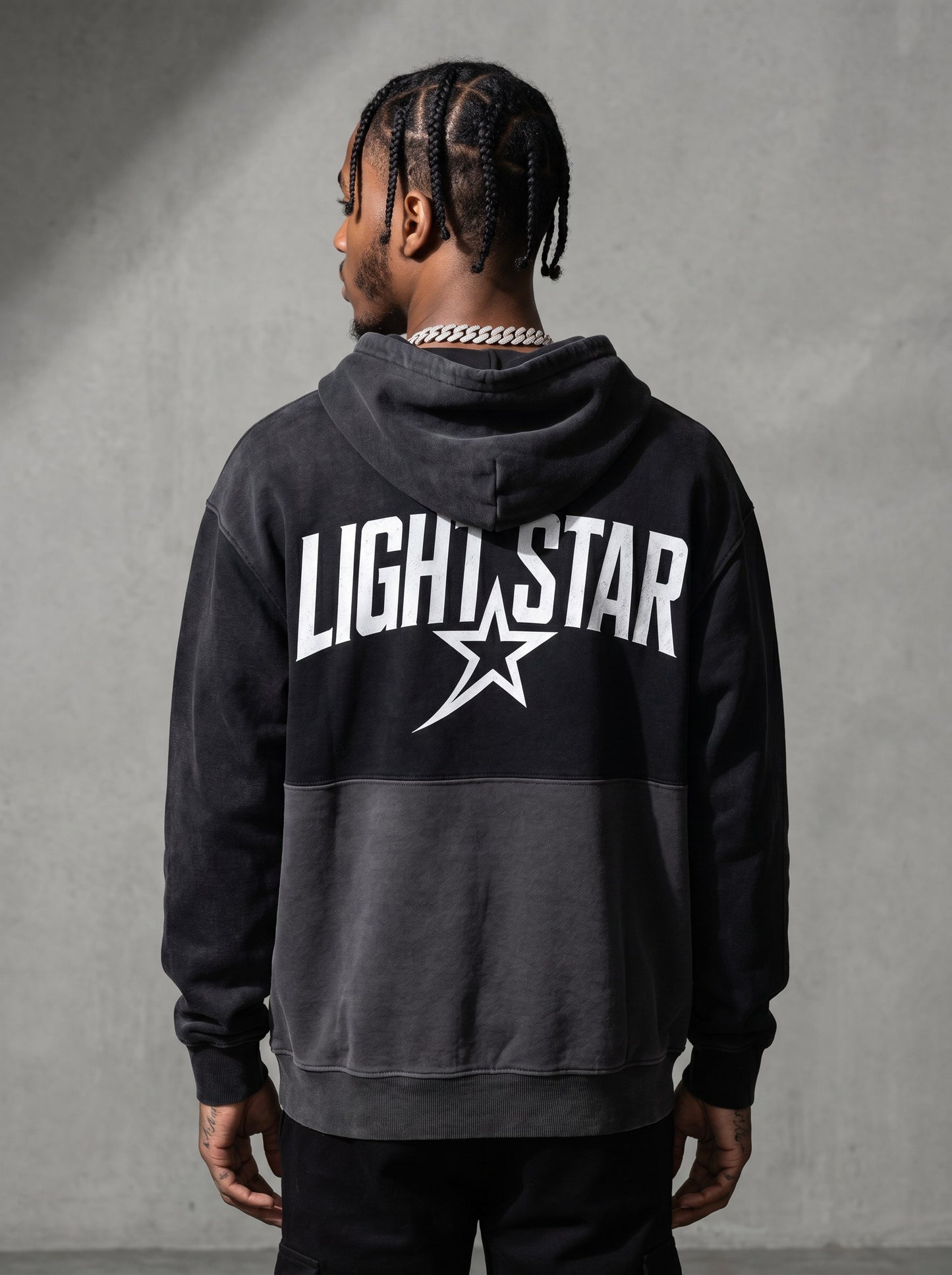 Color Block Half Hoodie — Light Star Washed Black back