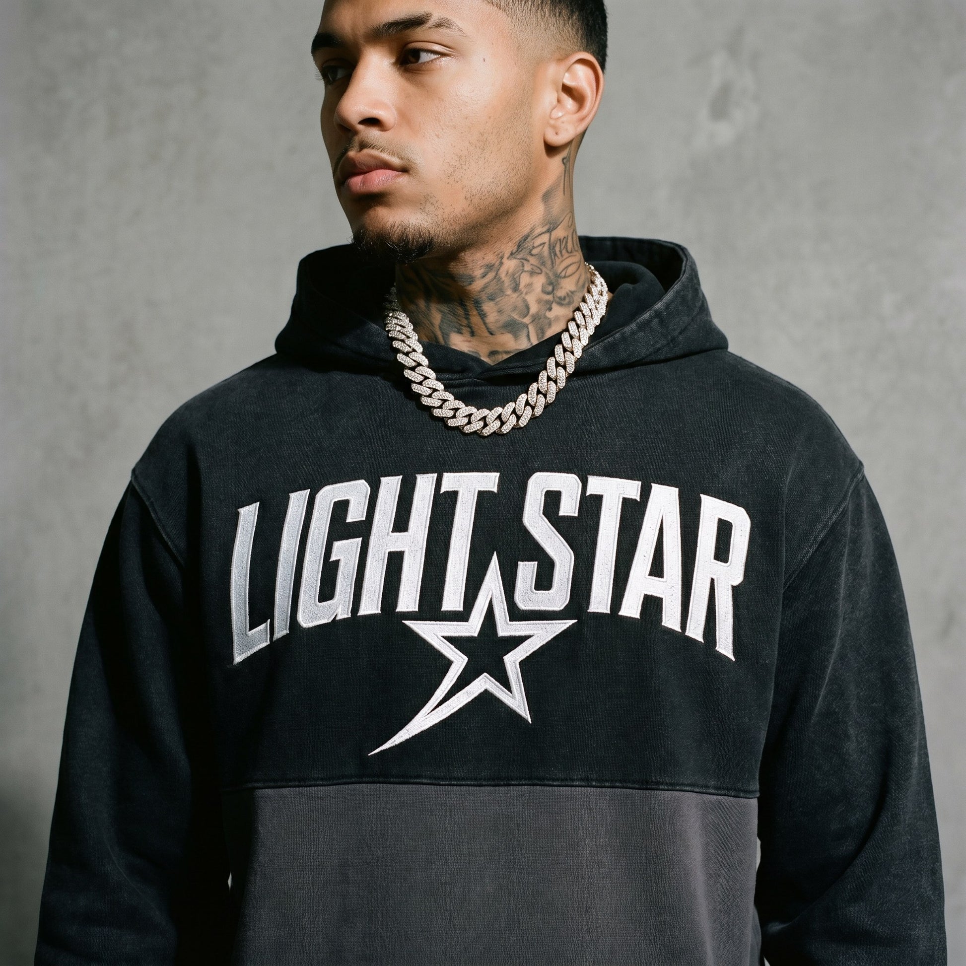 Color Block Half Hoodie — Light Star Washed Black detail