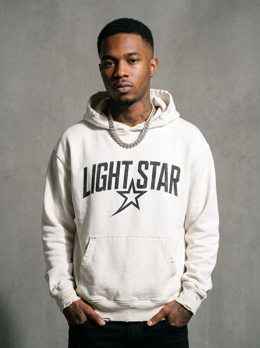 Distressed Star Pullover — Light Star Vintage White