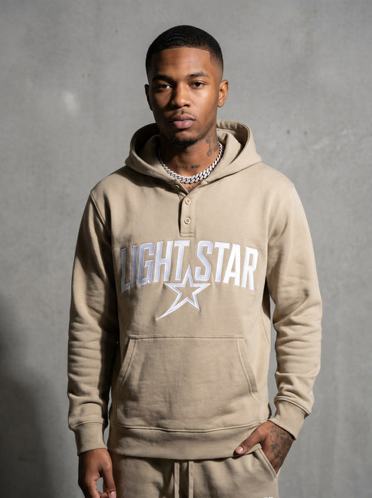 Half-Button Henley Hoodie — Light Star Stone Khaki