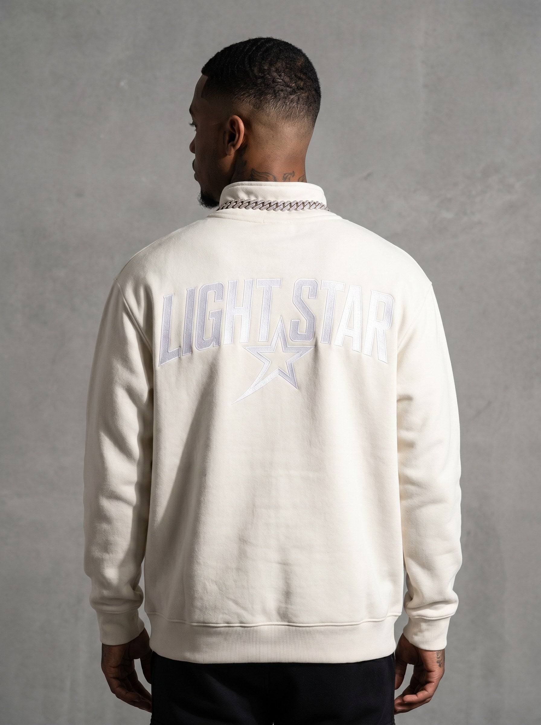 Half-Zip Mock Neck Hoodie — Light Star Bone White back