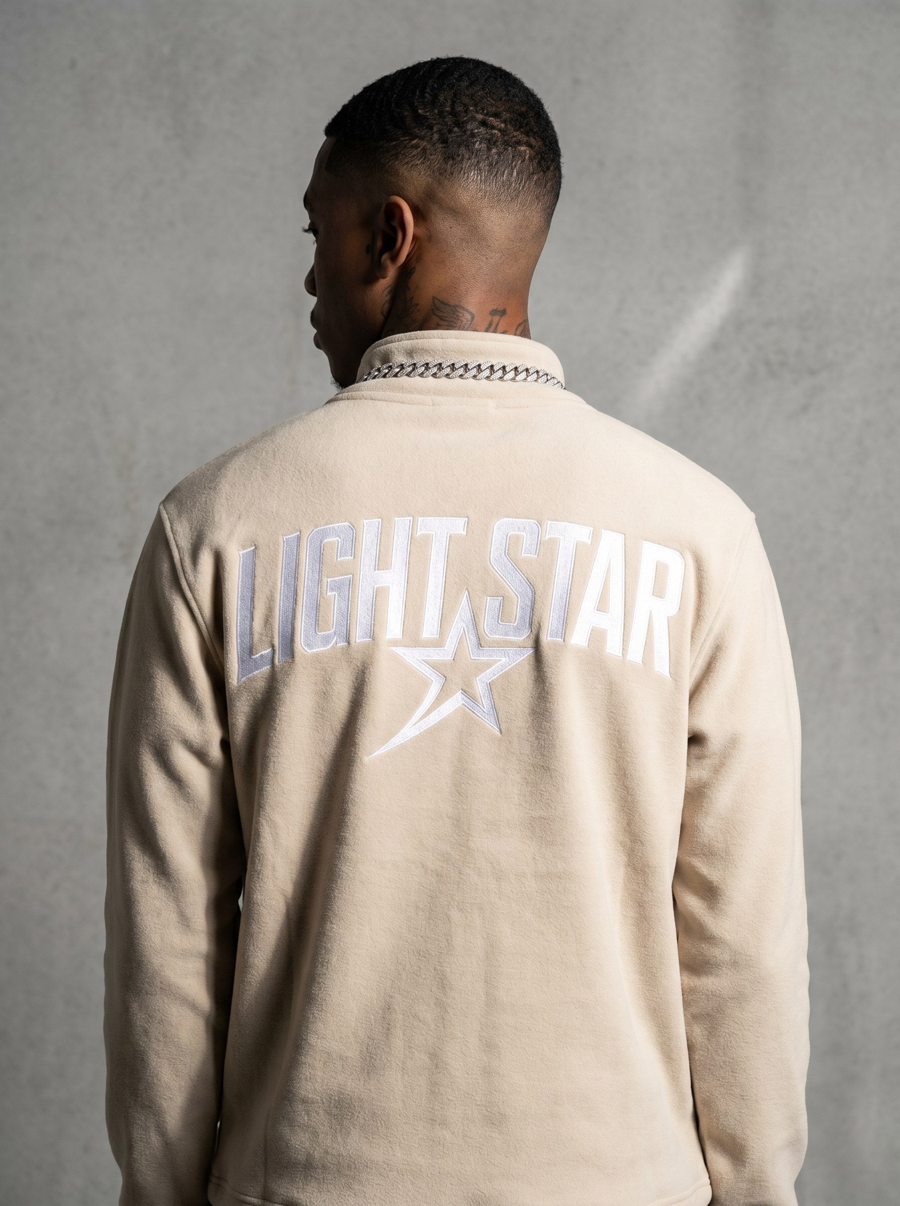 Half-Zip Mock Neck Hoodie — Light Star Desert Sand back