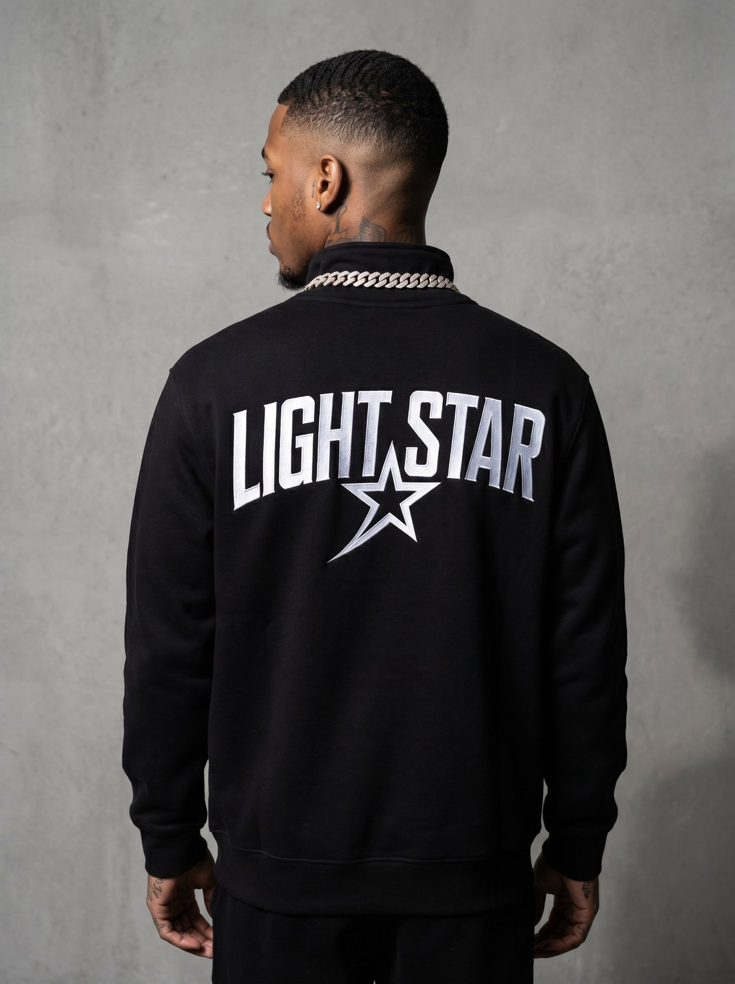 Half-Zip Mock Neck Hoodie — Light Star Jet Black back