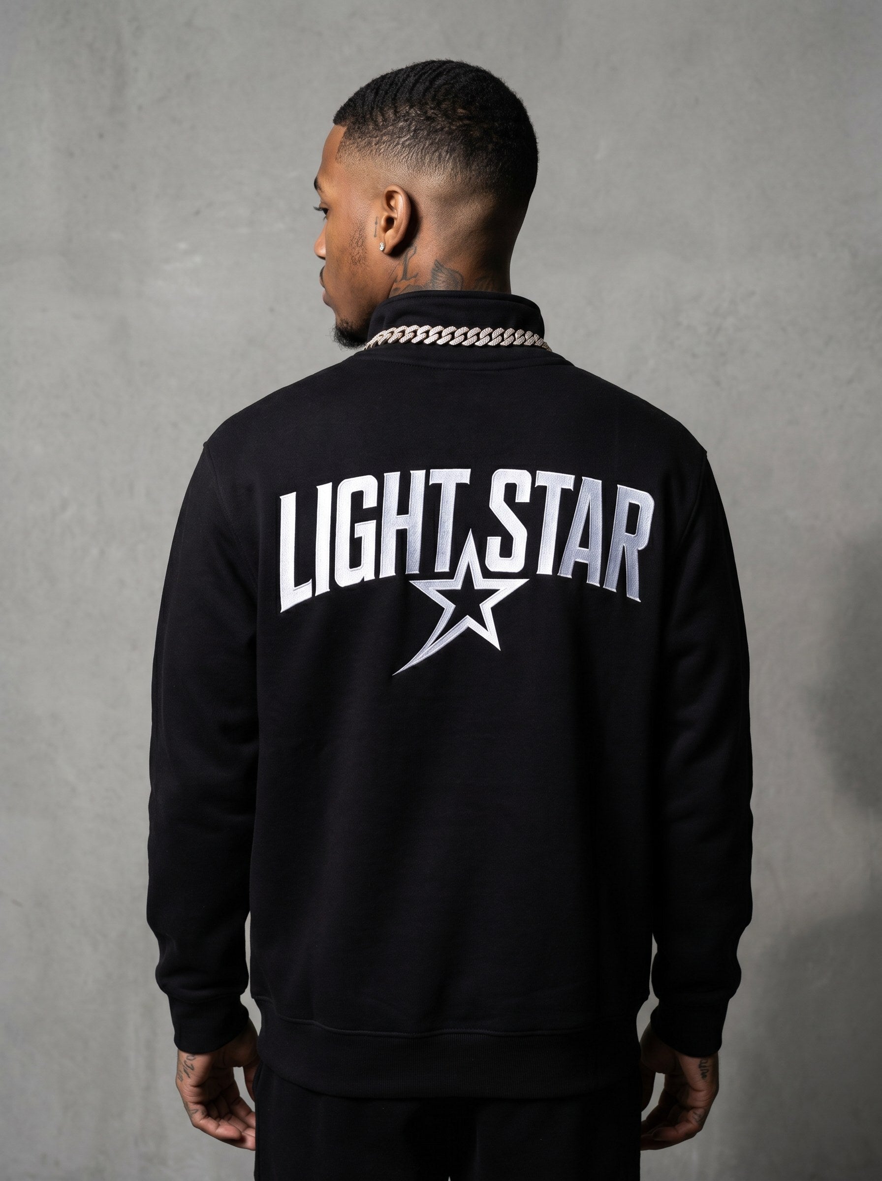 Half-Zip Mock Neck Hoodie — Light Star Jet Black back