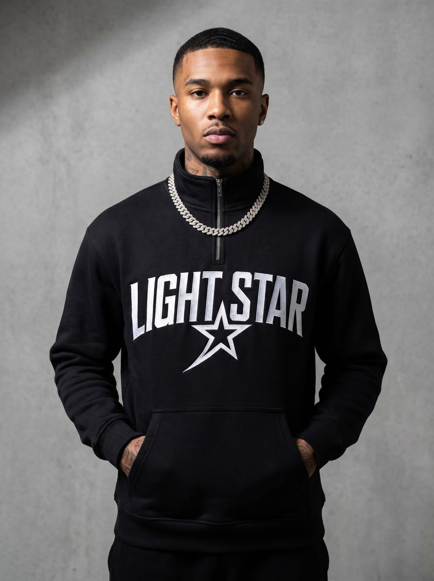 Half-Zip Mock Neck Hoodie — Light Star Jet Black
