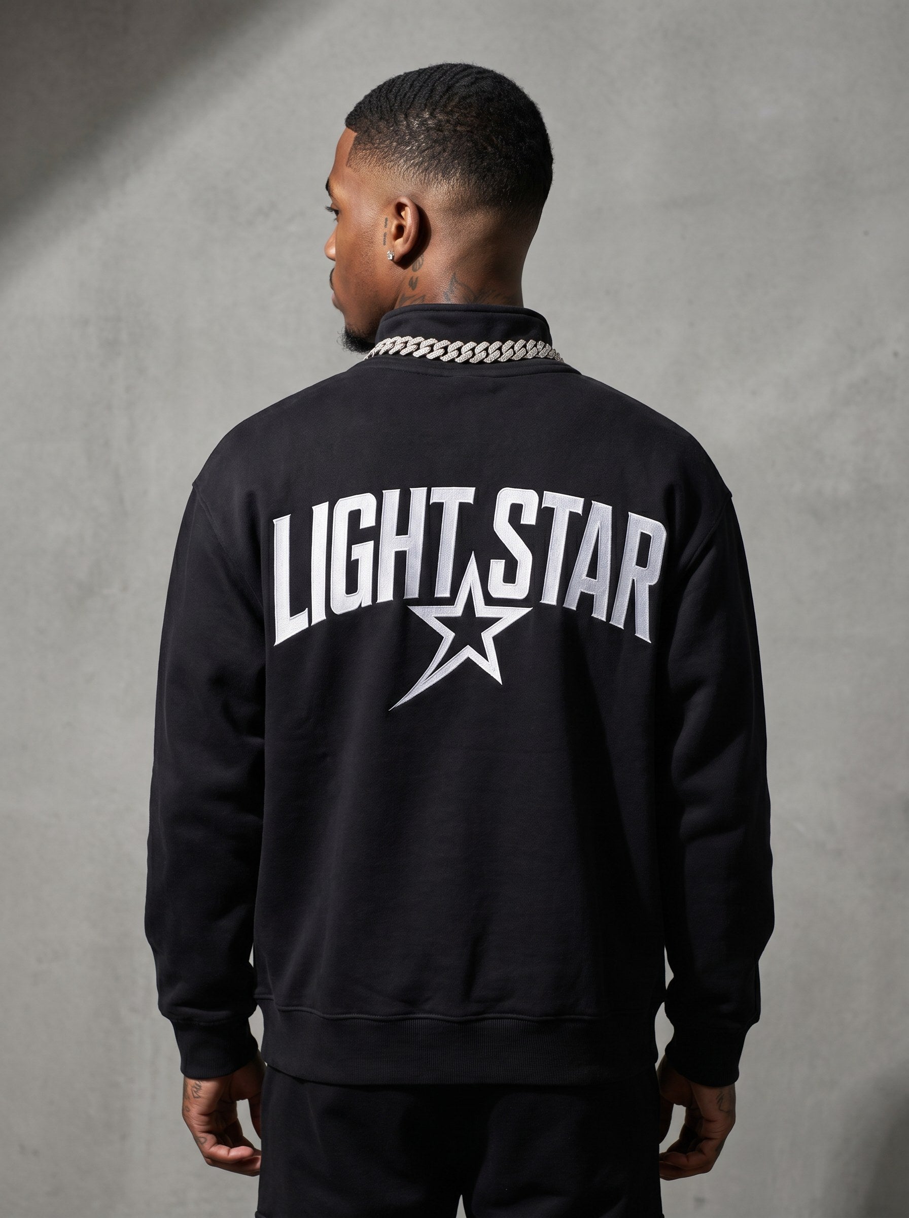 Half-Zip Mock Neck Hoodie — Light Star Vintage Black back