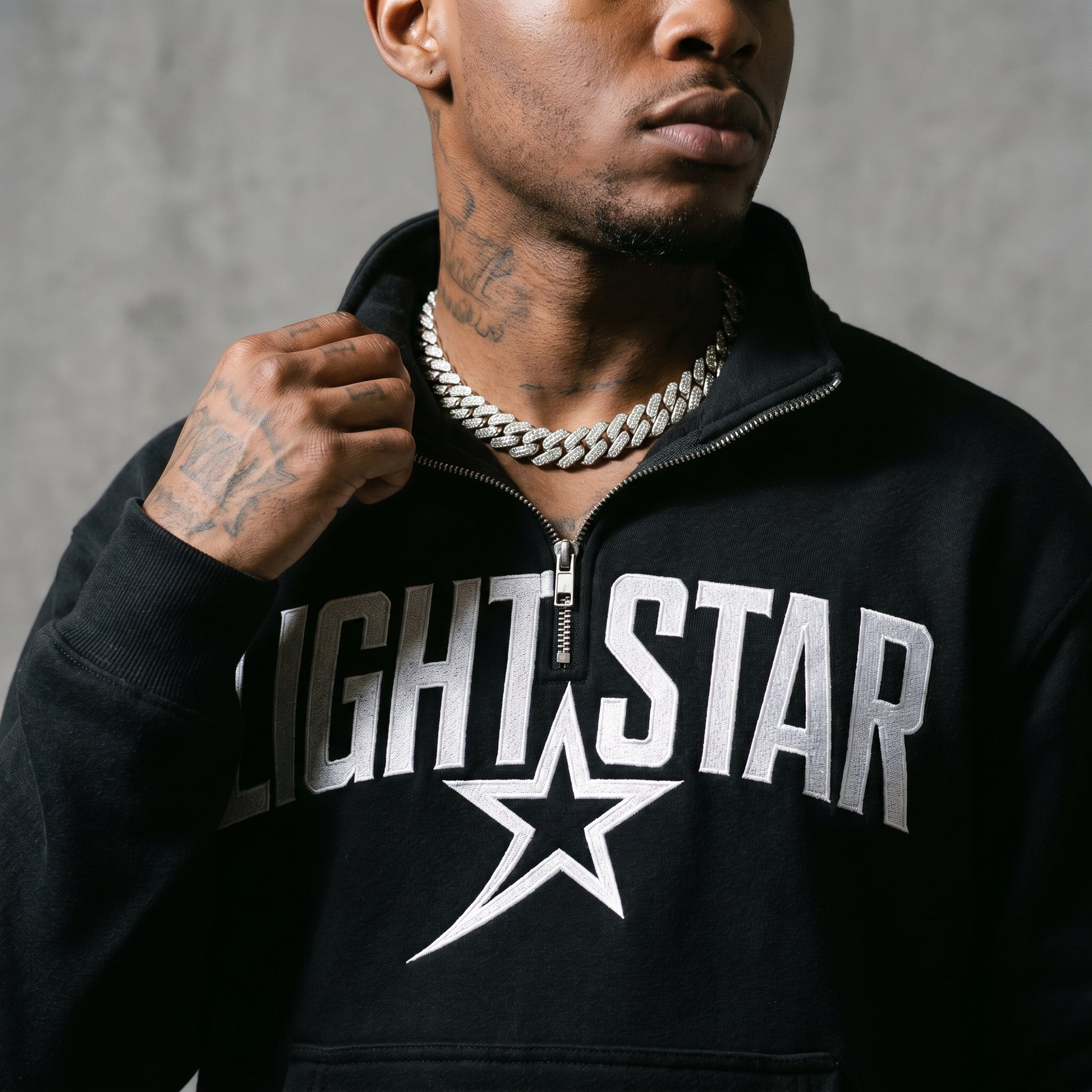 Half-Zip Mock Neck Hoodie — Light Star Vintage Black detail