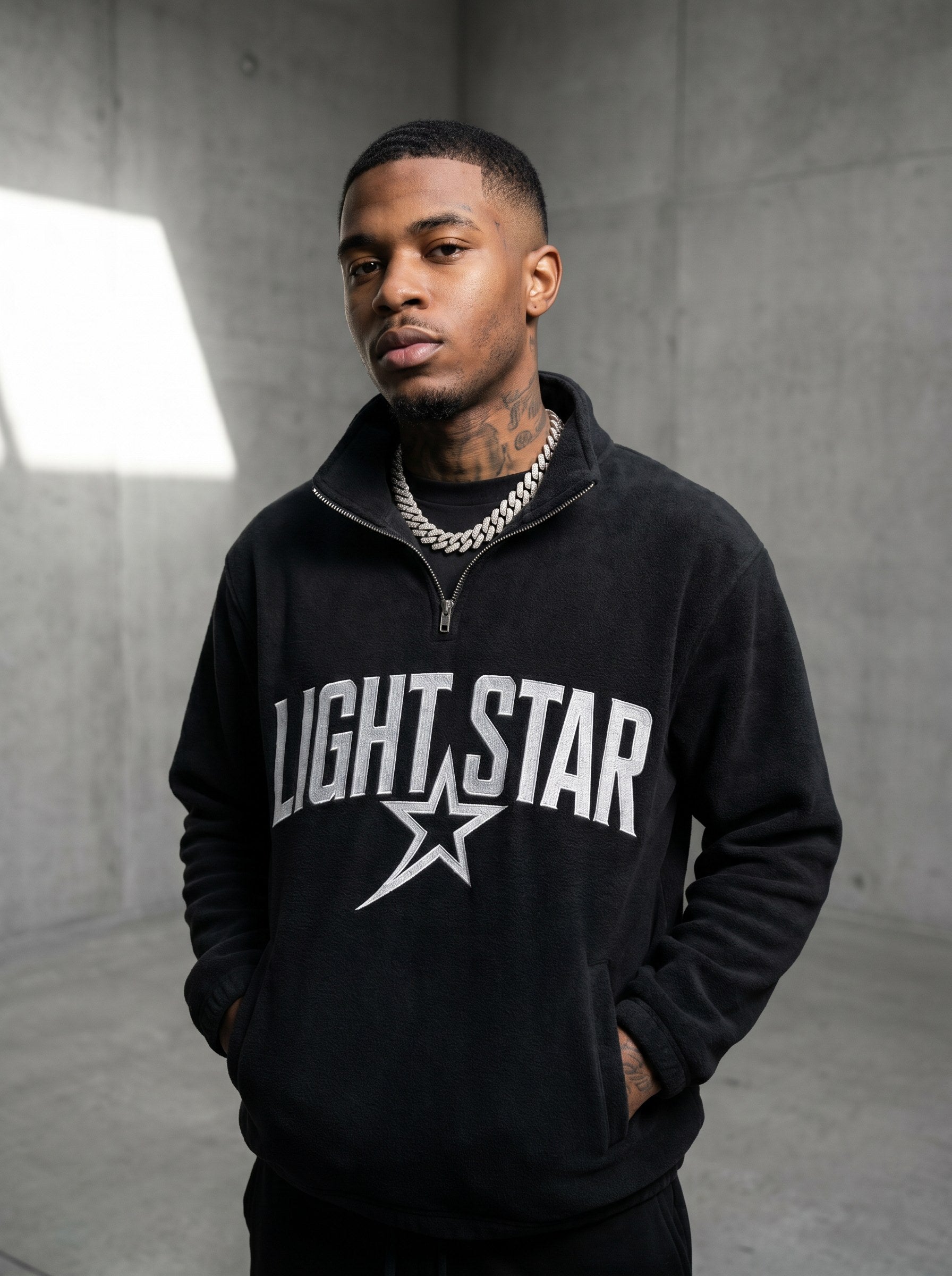 Half-Zip Mock Neck Hoodie — Light Star Vintage Black