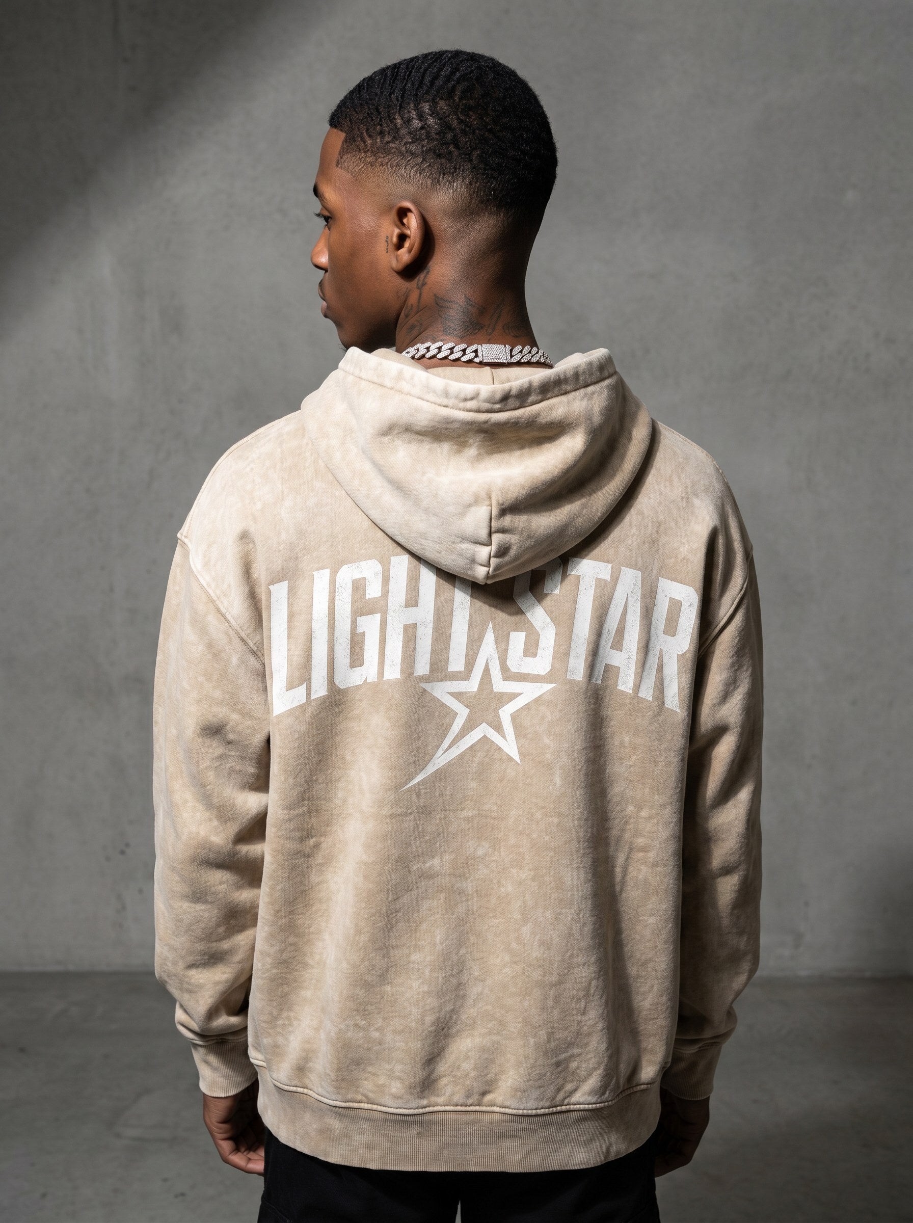 Heavyweight Acid Wash Hoodie — Light Star Desert Sand back