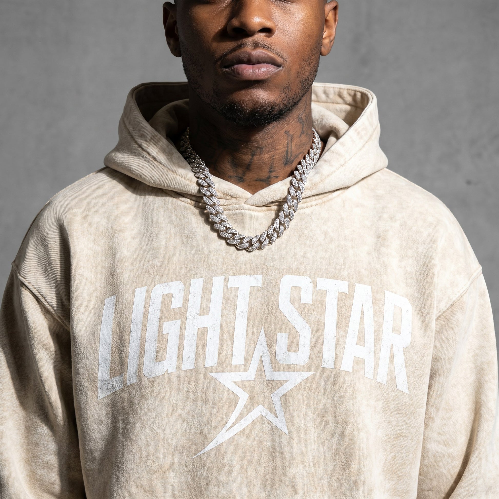 Heavyweight Acid Wash Hoodie — Light Star Desert Sand detail