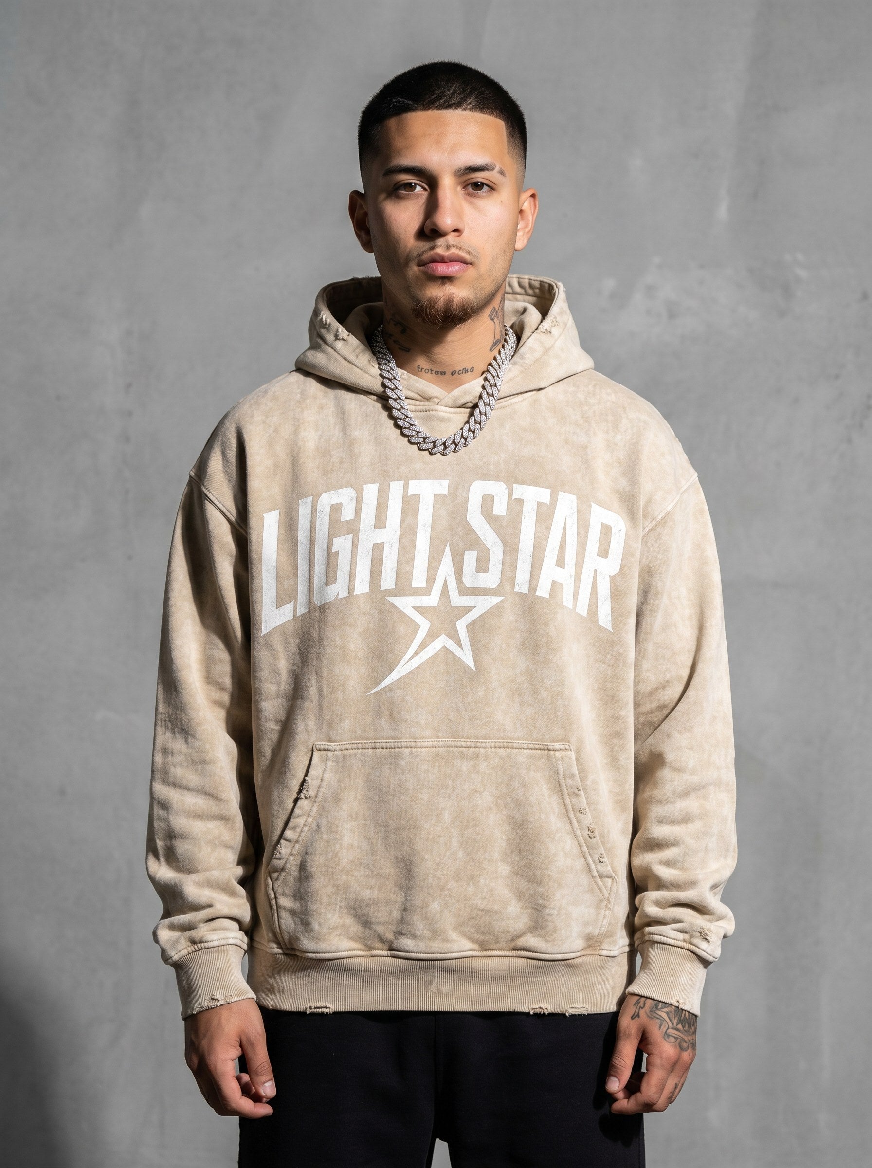 Heavyweight Acid Wash Hoodie — Light Star Desert Sand