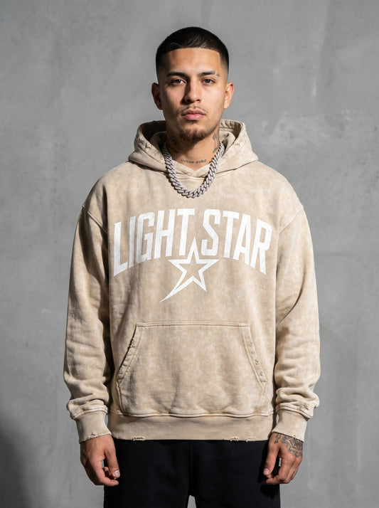 Heavyweight Acid Wash Hoodie — Light Star Desert Sand
