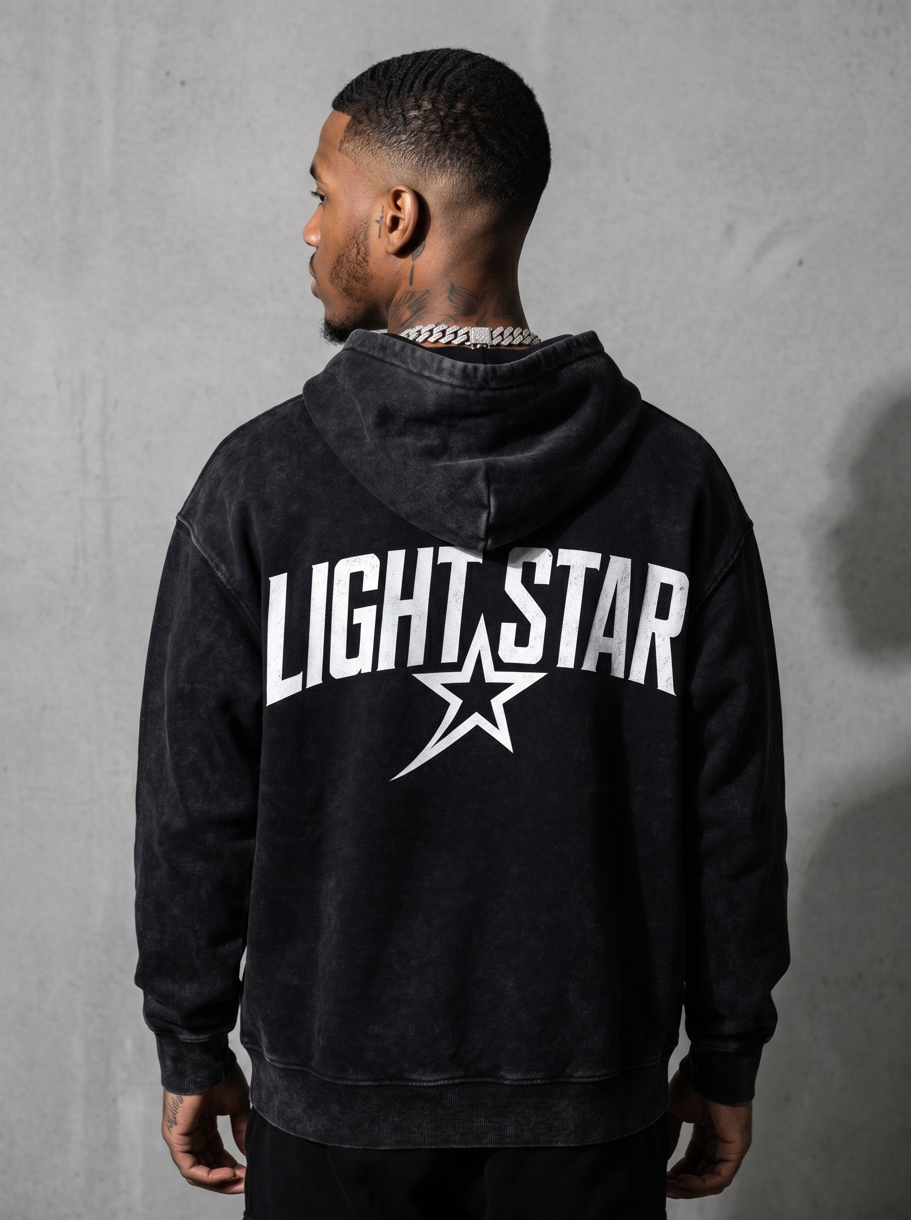 Heavyweight Acid Wash Hoodie — Light Star Jet Black back