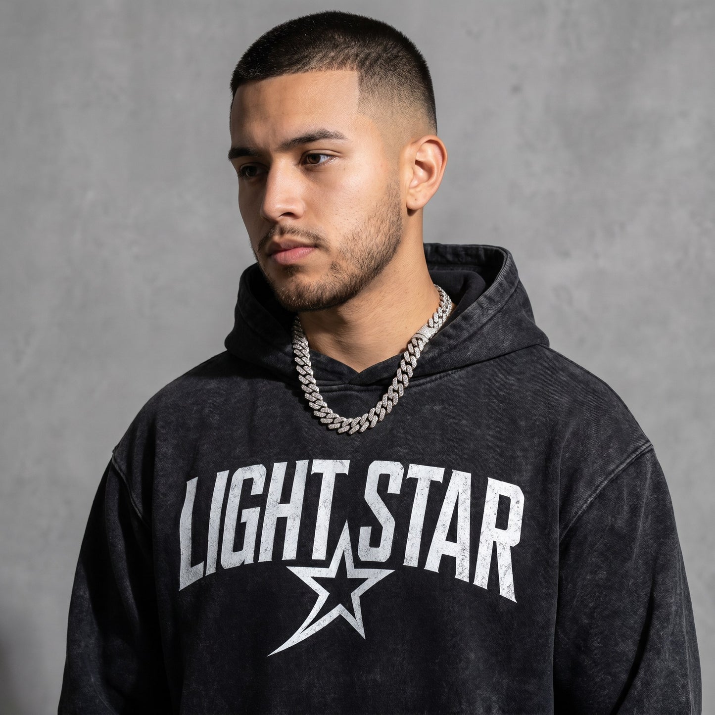 Heavyweight Acid Wash Hoodie — Light Star Jet Black detail