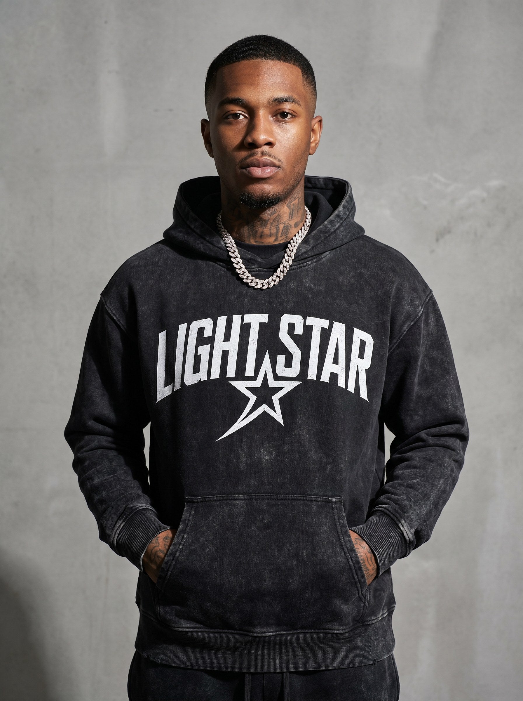Heavyweight Acid Wash Hoodie — Light Star Jet Black