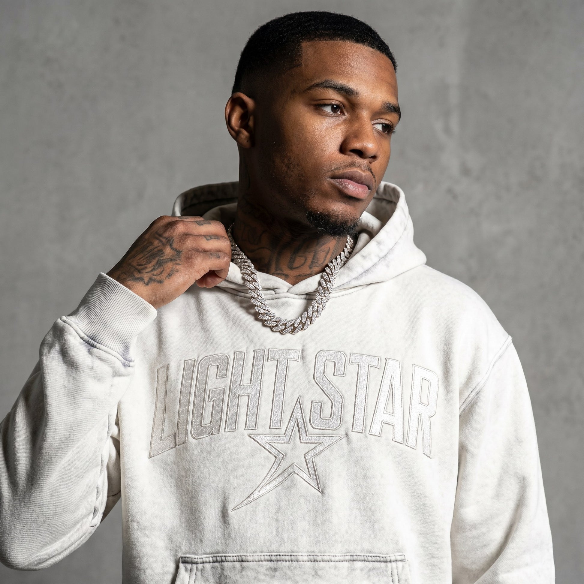 Heavyweight Acid Wash Hoodie — Light Star Vintage White detail