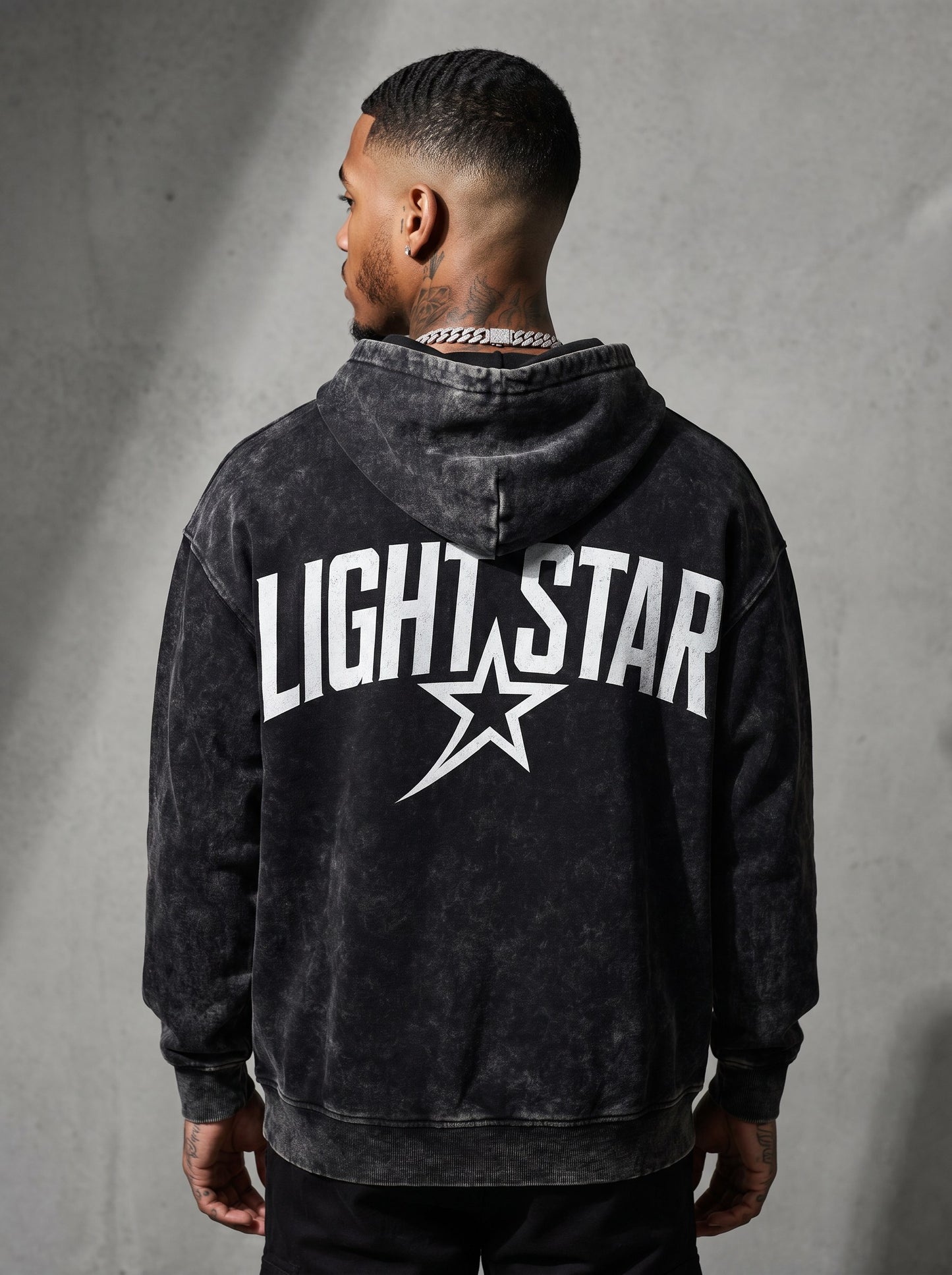 Heavyweight Acid Wash Hoodie — Light Star Washed Black back
